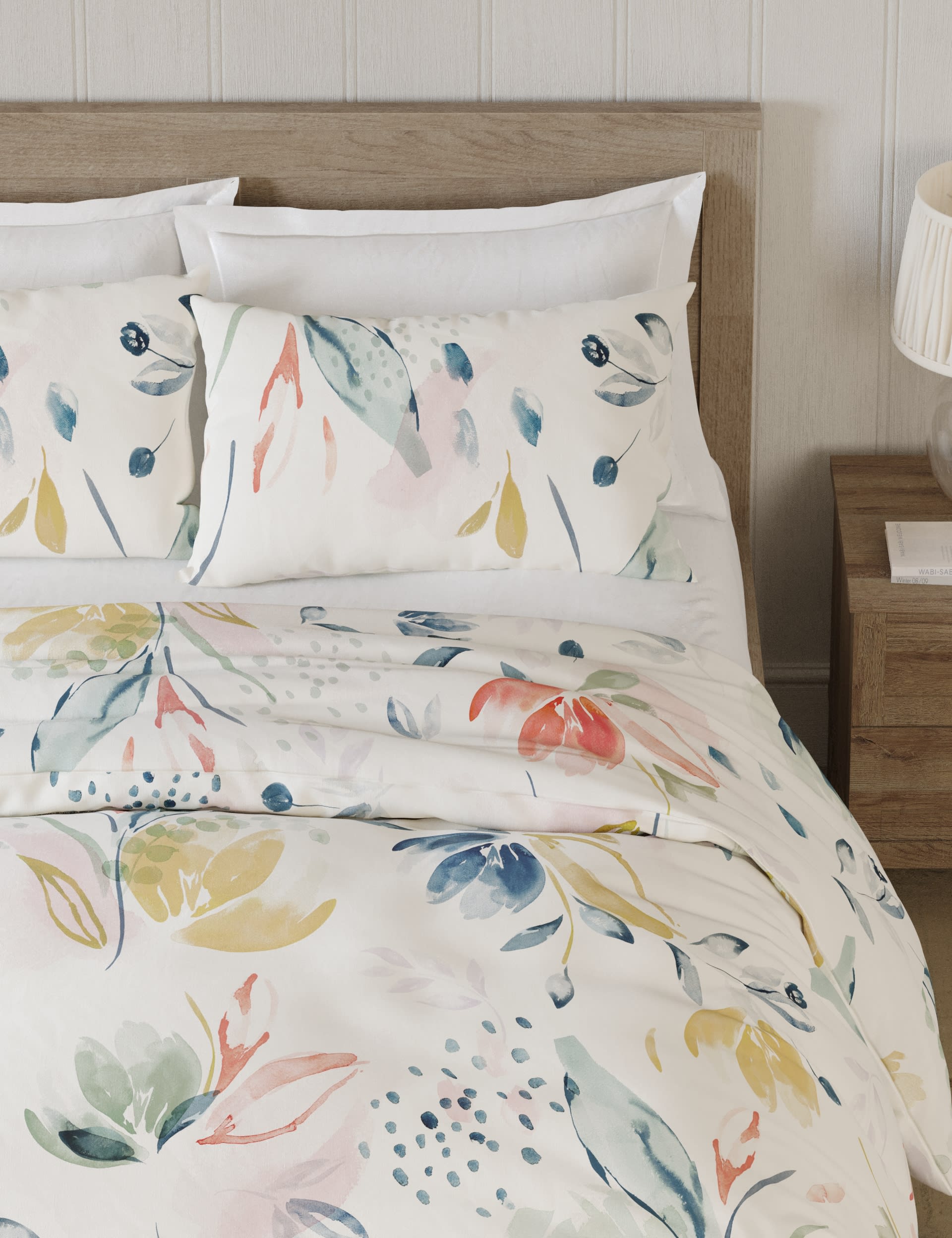 M&S Collection Pure Cotton Abstract Leaf Bedding Set - 6FT - Multi, Multi