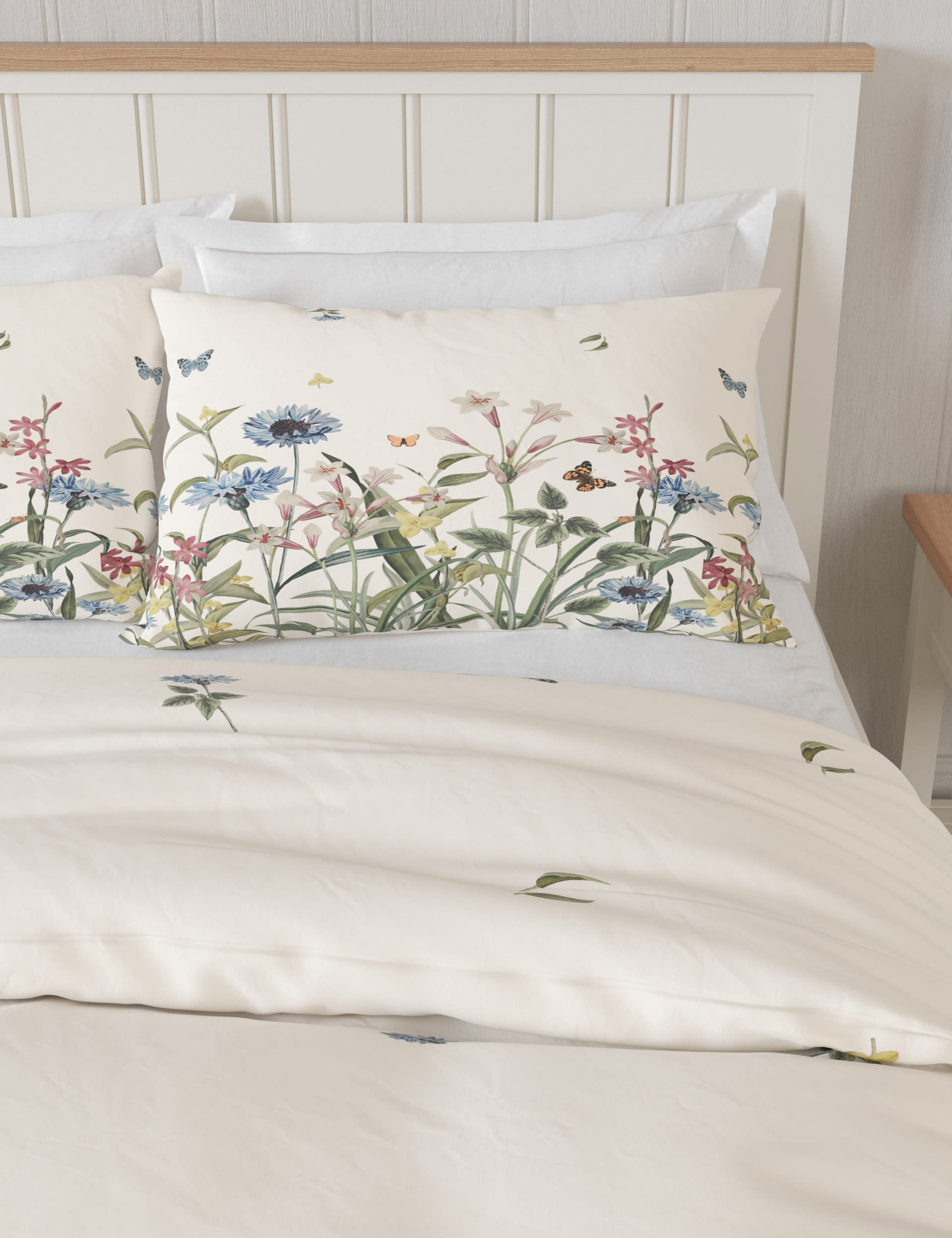 M&S Collection Pure Cotton Floral Bedding Set - SGL - Blue Mix, Blue Mix