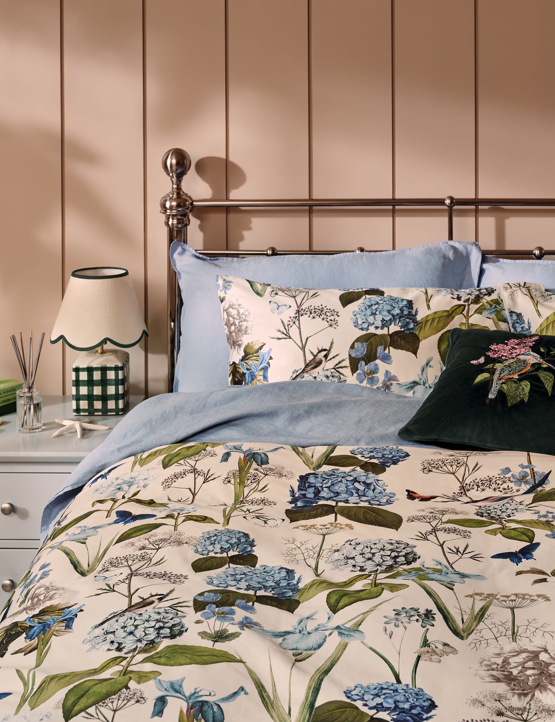 M&S Collection Pure Cotton Floral Bedding Set - SGL - Blue Mix, Blue Mix