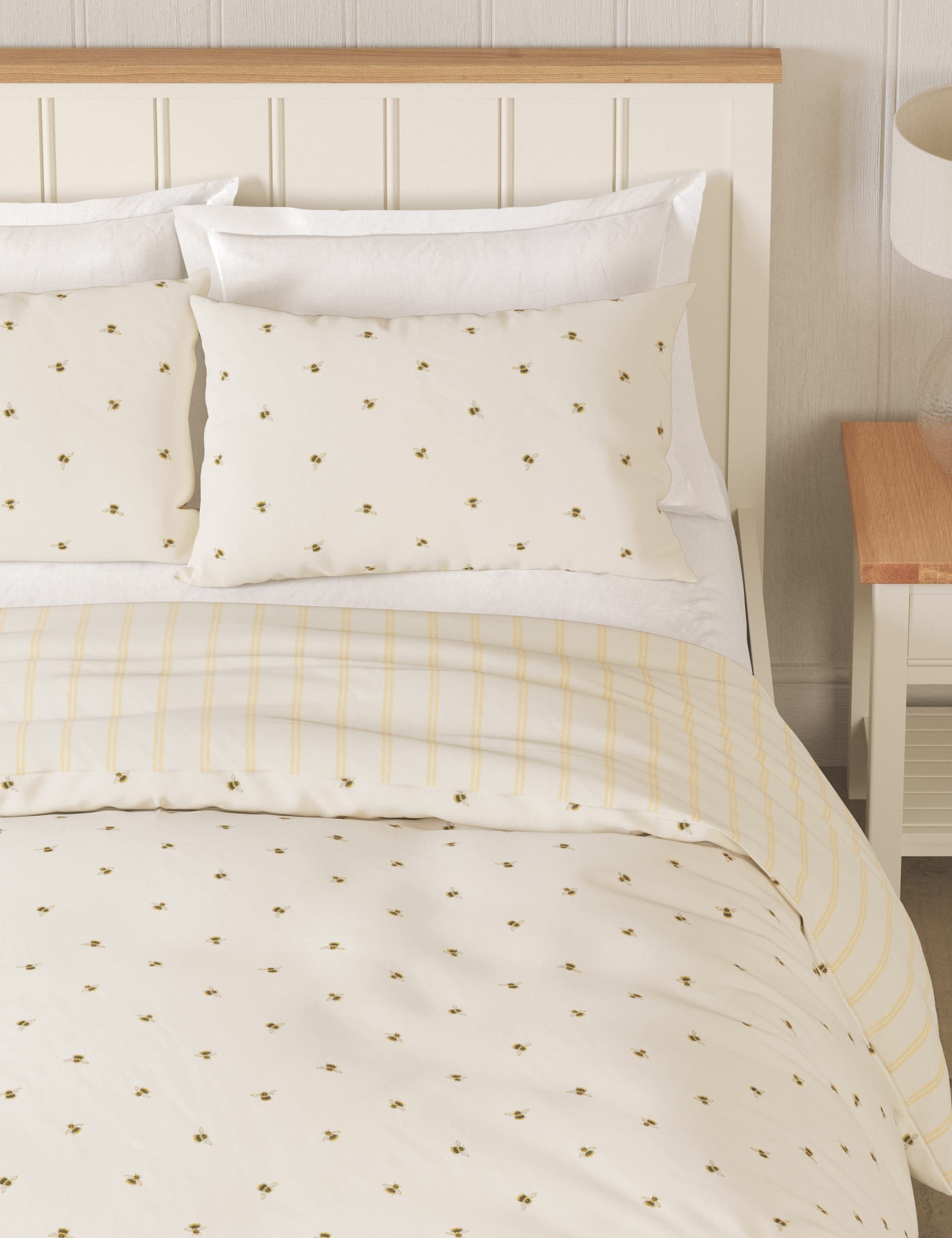 M&S Collection Cotton Blend Bee Striped Bedding Set - SGL - Ochre, Ochre