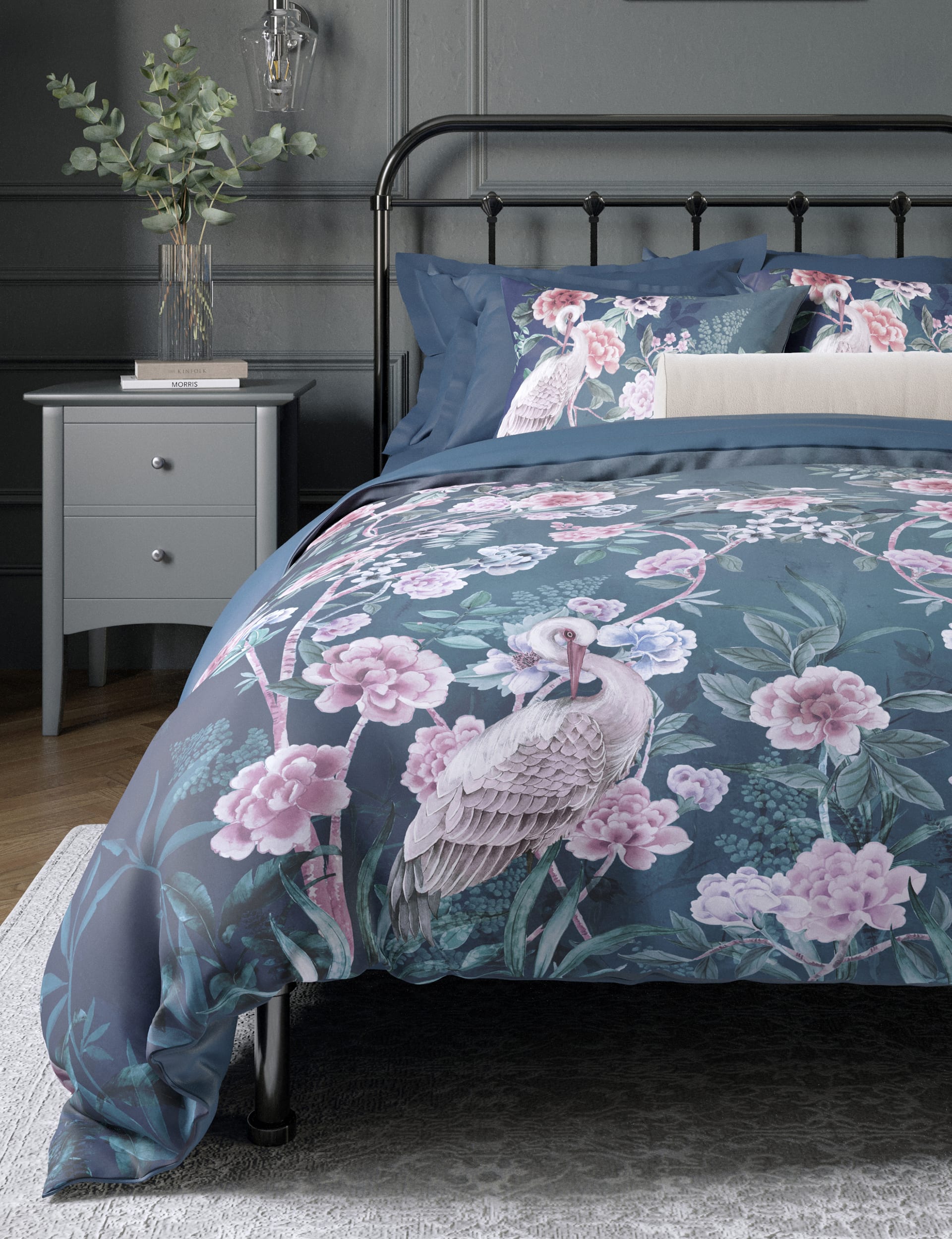 M&S Collection Flora Chinoiserie Sateen Bedding Set - 5FT - Navy Mix, Navy Mix