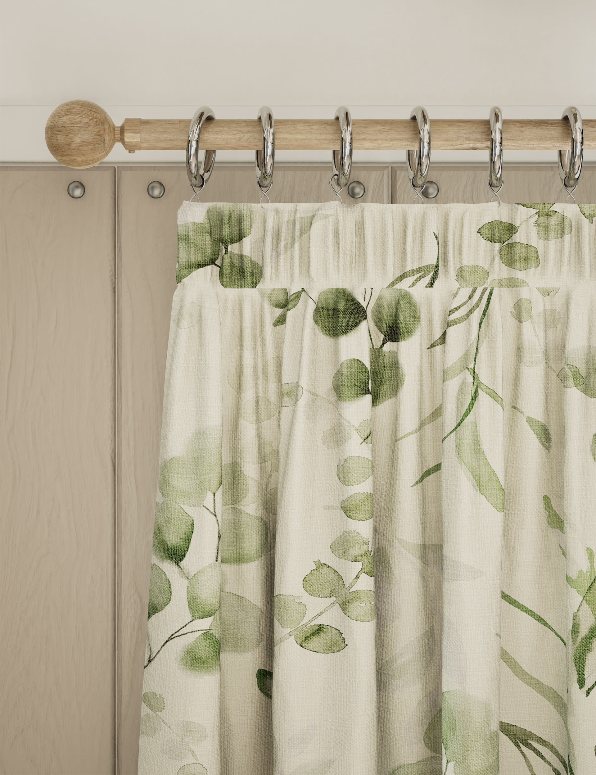 M&S Collection Pure Cotton Watercolour Pencil Pleat Curtains - EW90 - Green, Green