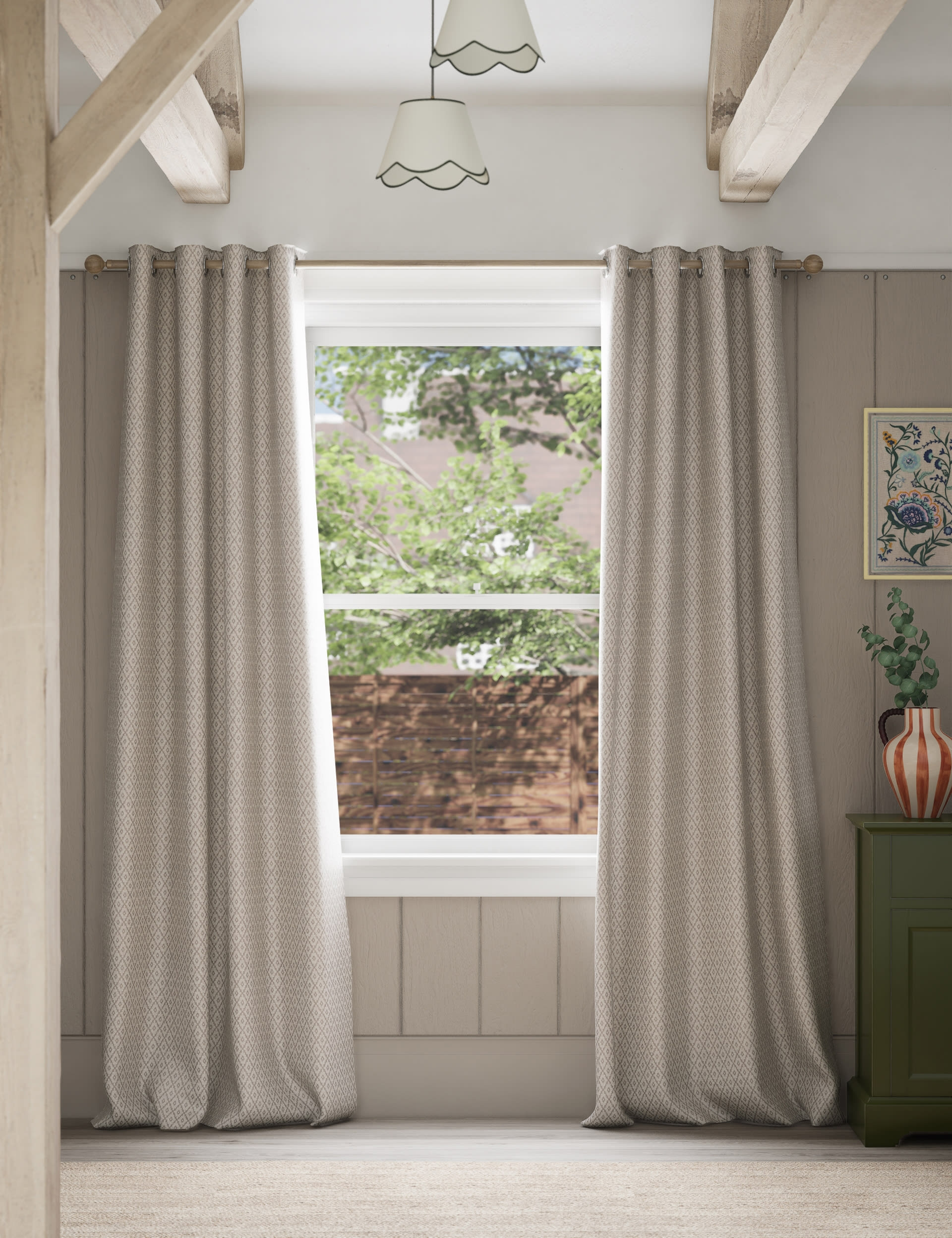 M&S Collection Diamond Geometric Eyelet Curtains - WDR90 - Natural, Natural