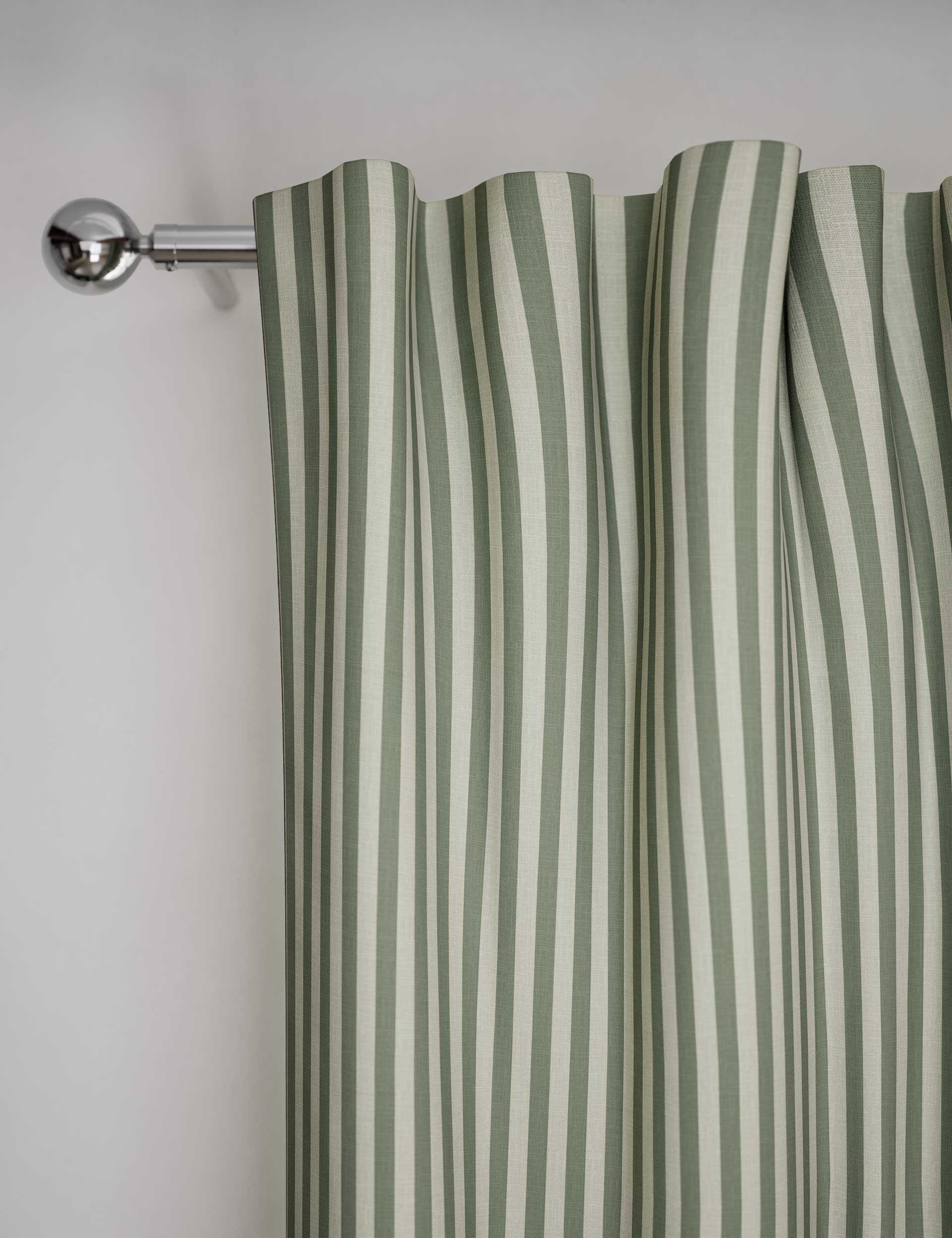 M&S Collection Pure Cotton Striped Multiway Curtains - EW90 - Green Mix, Green Mix