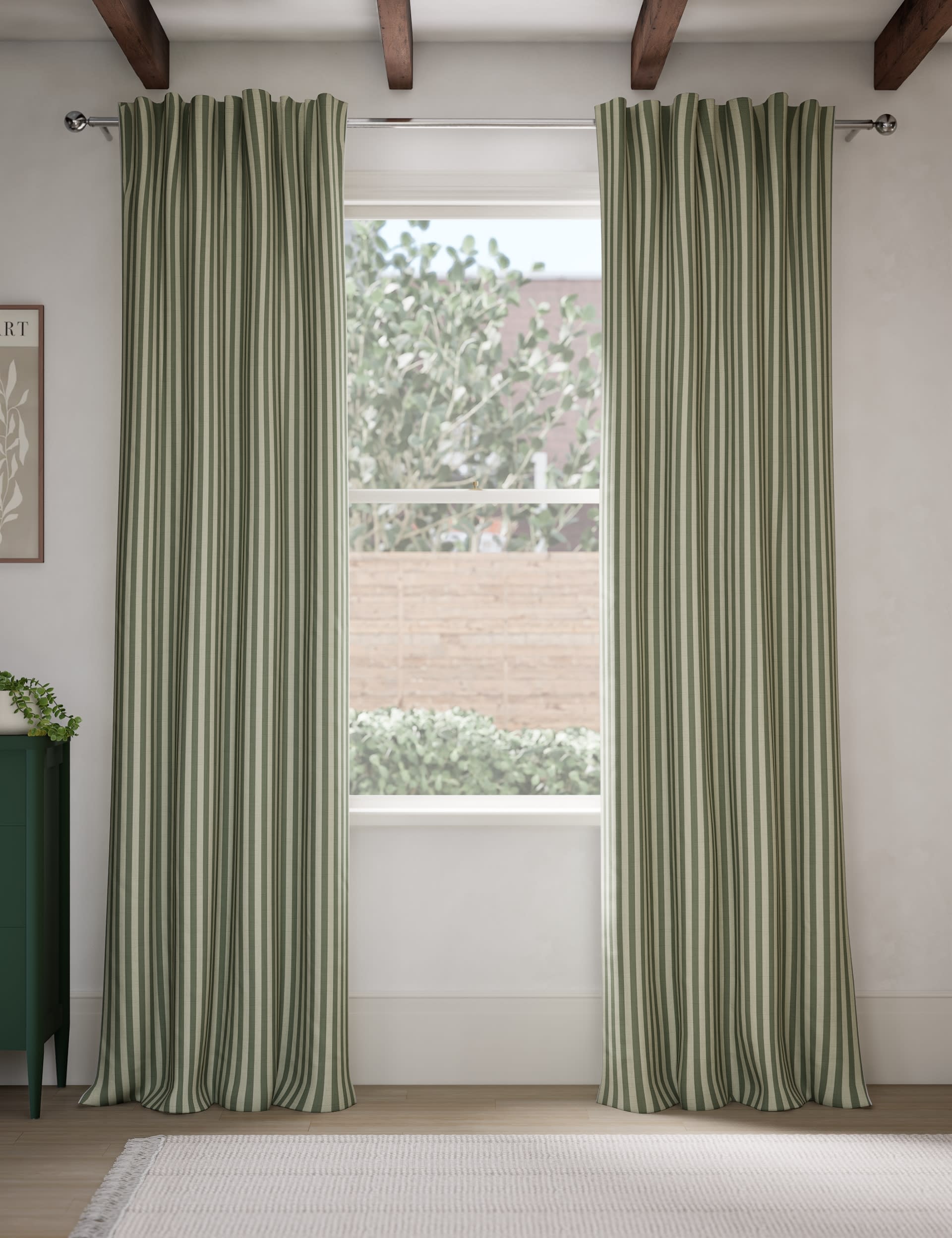 M&S Collection Pure Cotton Striped Multiway Curtains - WDR72 - Green Mix, Green Mix