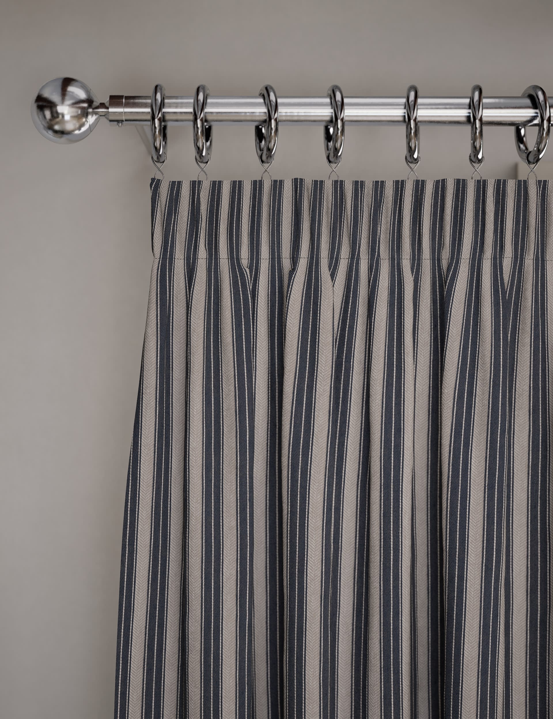 M&S Collection Cotton Rich Striped Pencil Pleat Curtains - NAR54 - Blue Mix, Neutral,Blue Mix