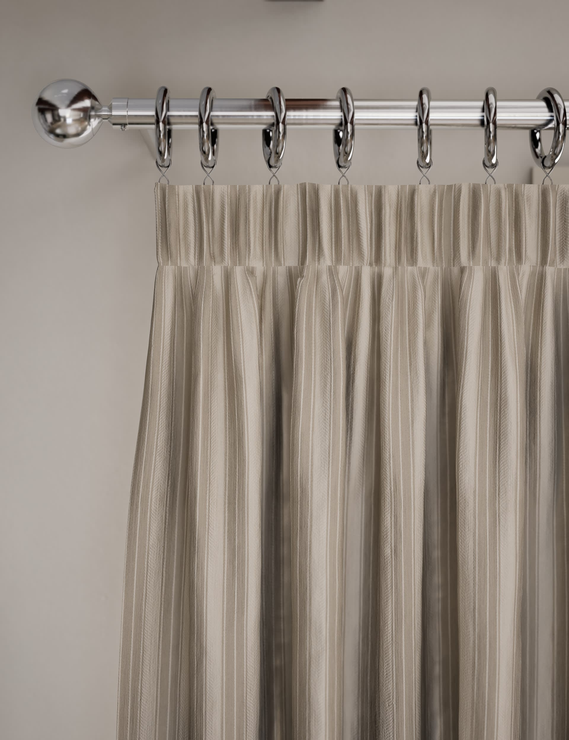 M&S Collection Cotton Rich Striped Pencil Pleat Curtains - WDR90 - Neutral, Neutral