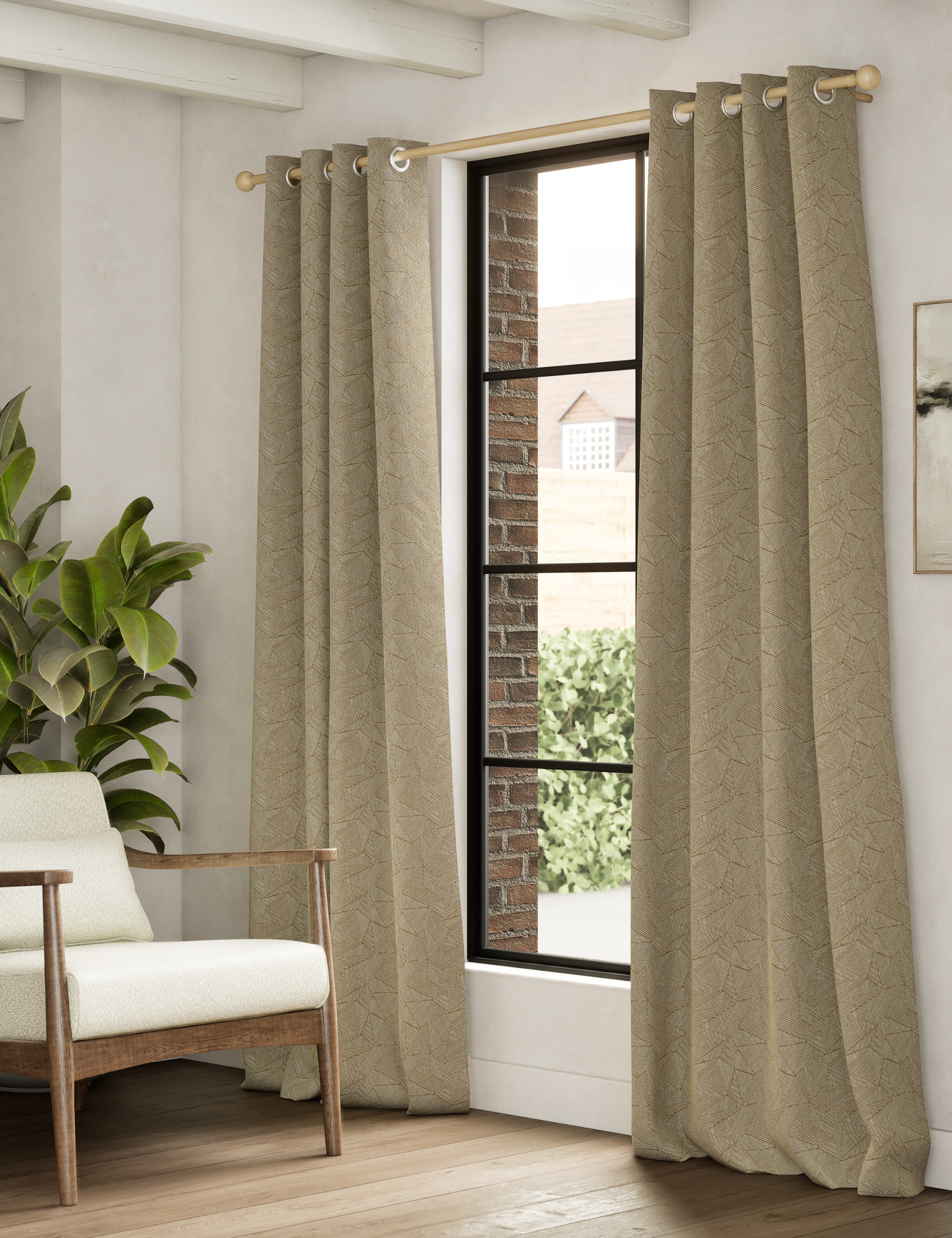 M&S Collection Cotton Rich Geometric Eyelet Curtains - NAR54 - Dark Bronze, Dark Bronze