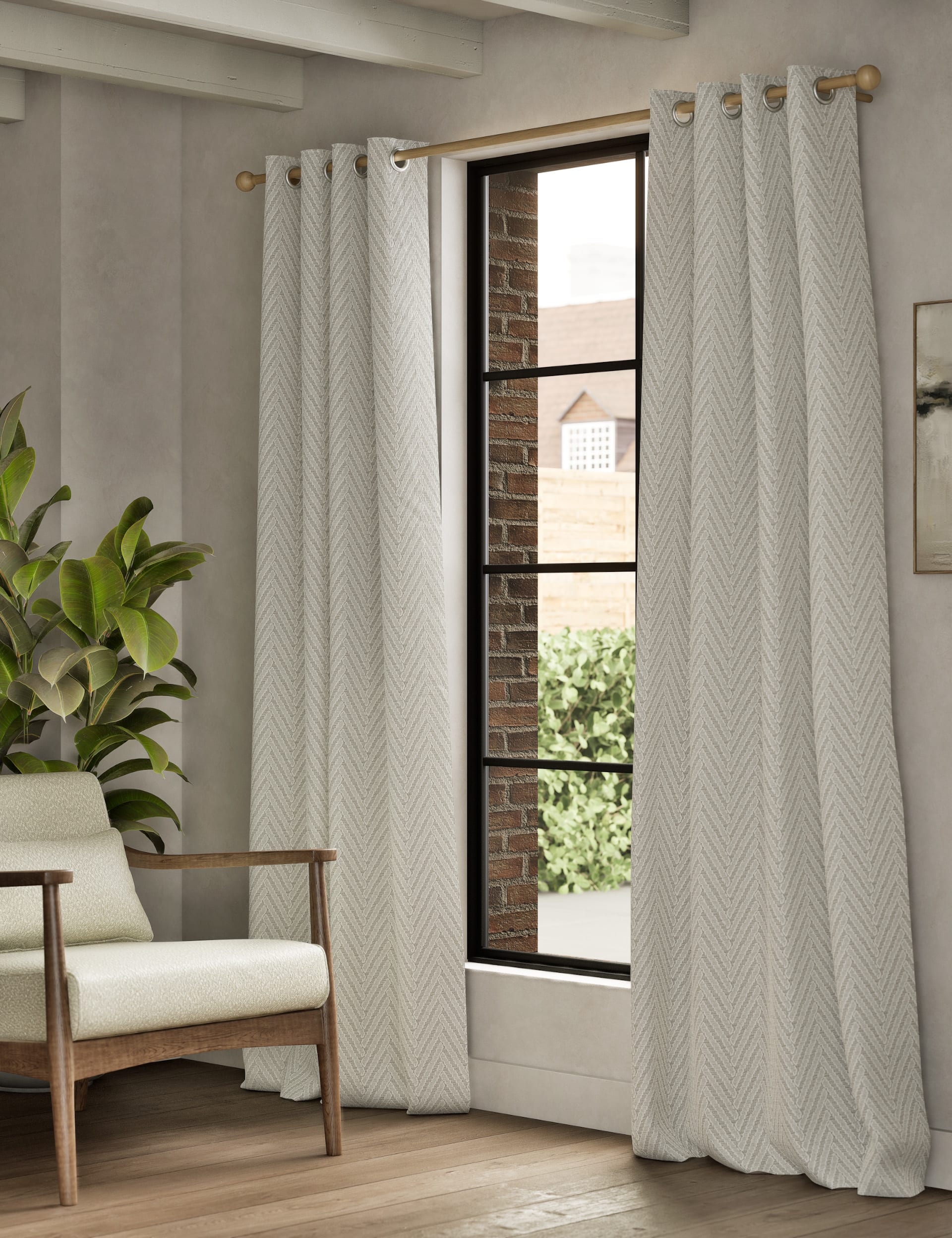 M&S Collection Textured Herringbone Eyelet Curtains - WDR90 - Light Grey Mix, Light Grey Mix