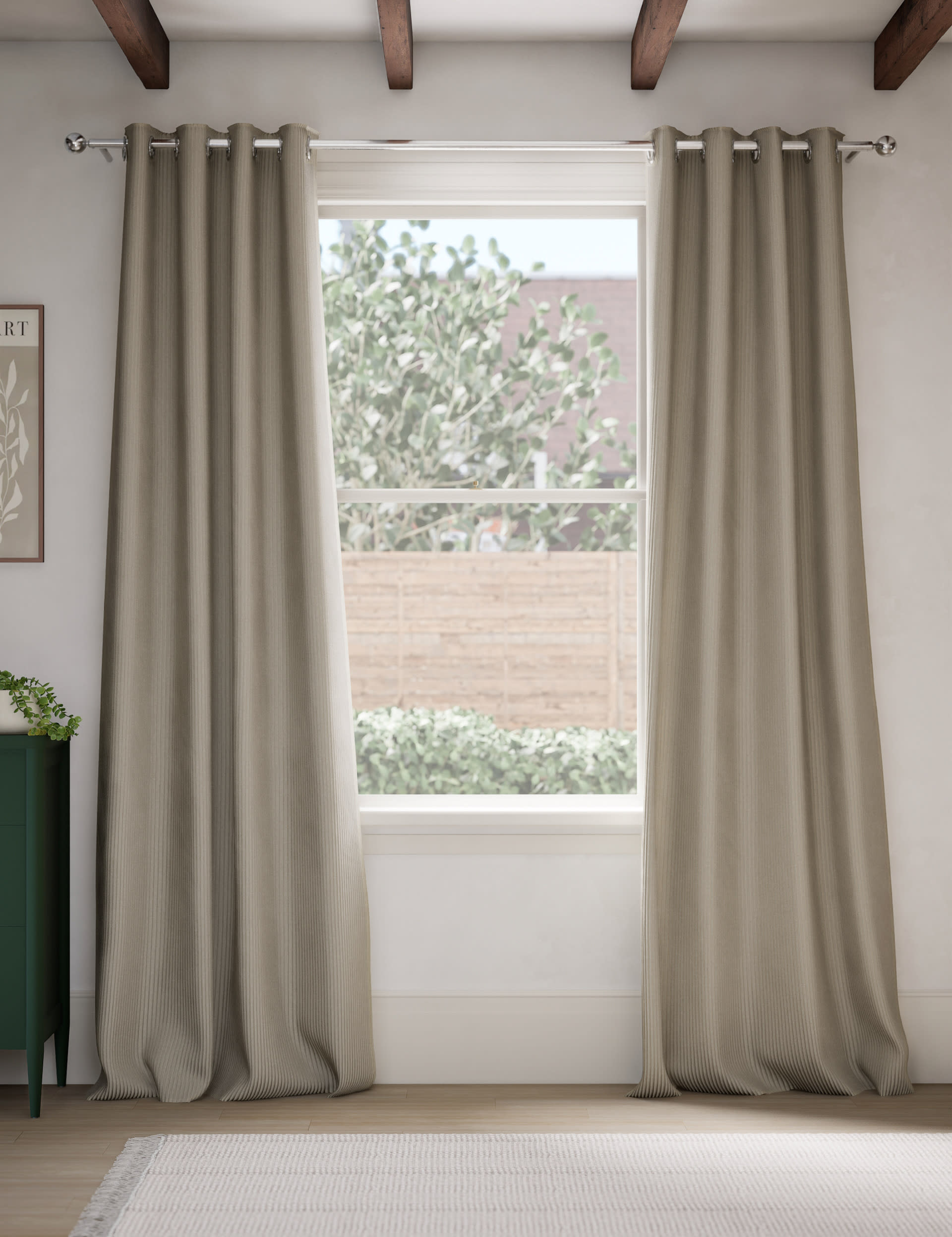 M&S Collection Velvet Ribbed Eyelet Blackout Curtains - EW90 - Champagne, Champagne,Forest Green