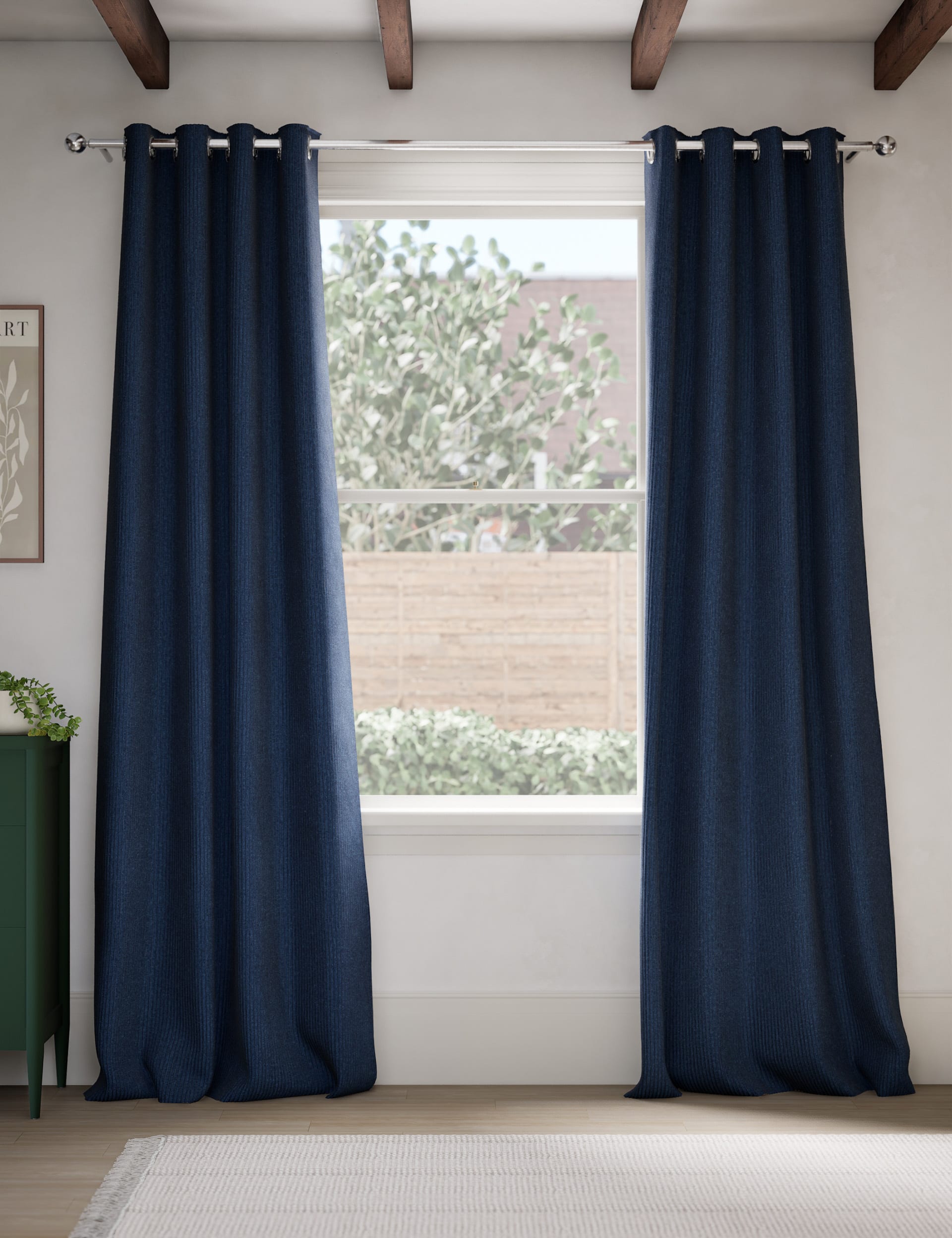 M&S Collection Velvet Ribbed Eyelet Blackout Curtains - NAR54 - Navy, Navy,Forest Green