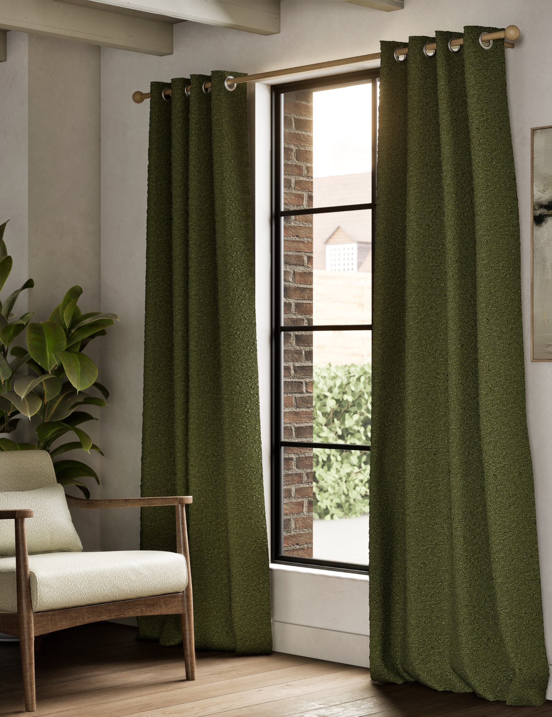 M&S Collection Boucl Eyelet Curtains - WDR72 - Khaki, Khaki