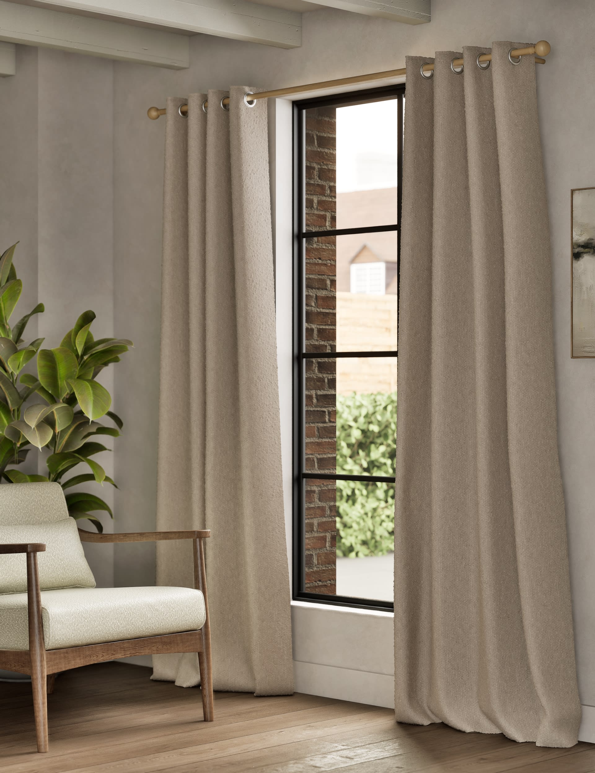 M&S Collection Boucl Eyelet Curtains - EW90 - Taupe, Taupe