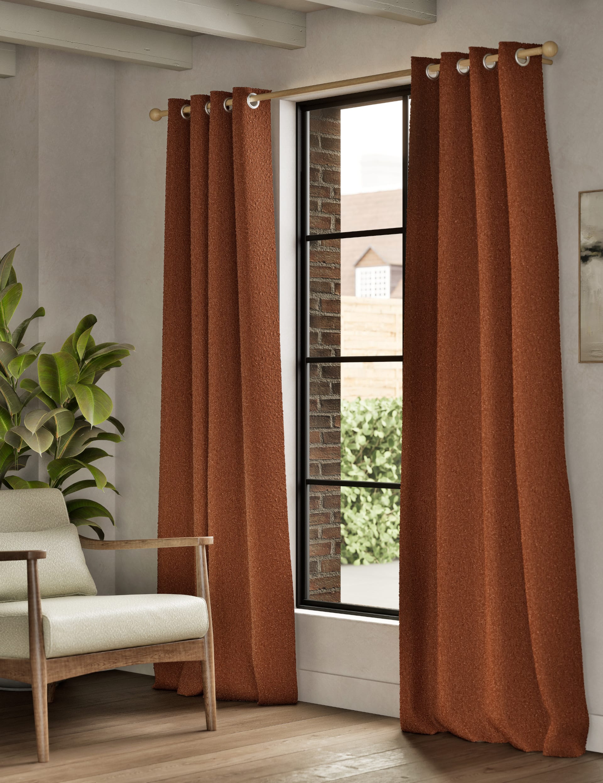 M&S Collection Boucl Eyelet Curtains - WDR90 - Rust, Rust