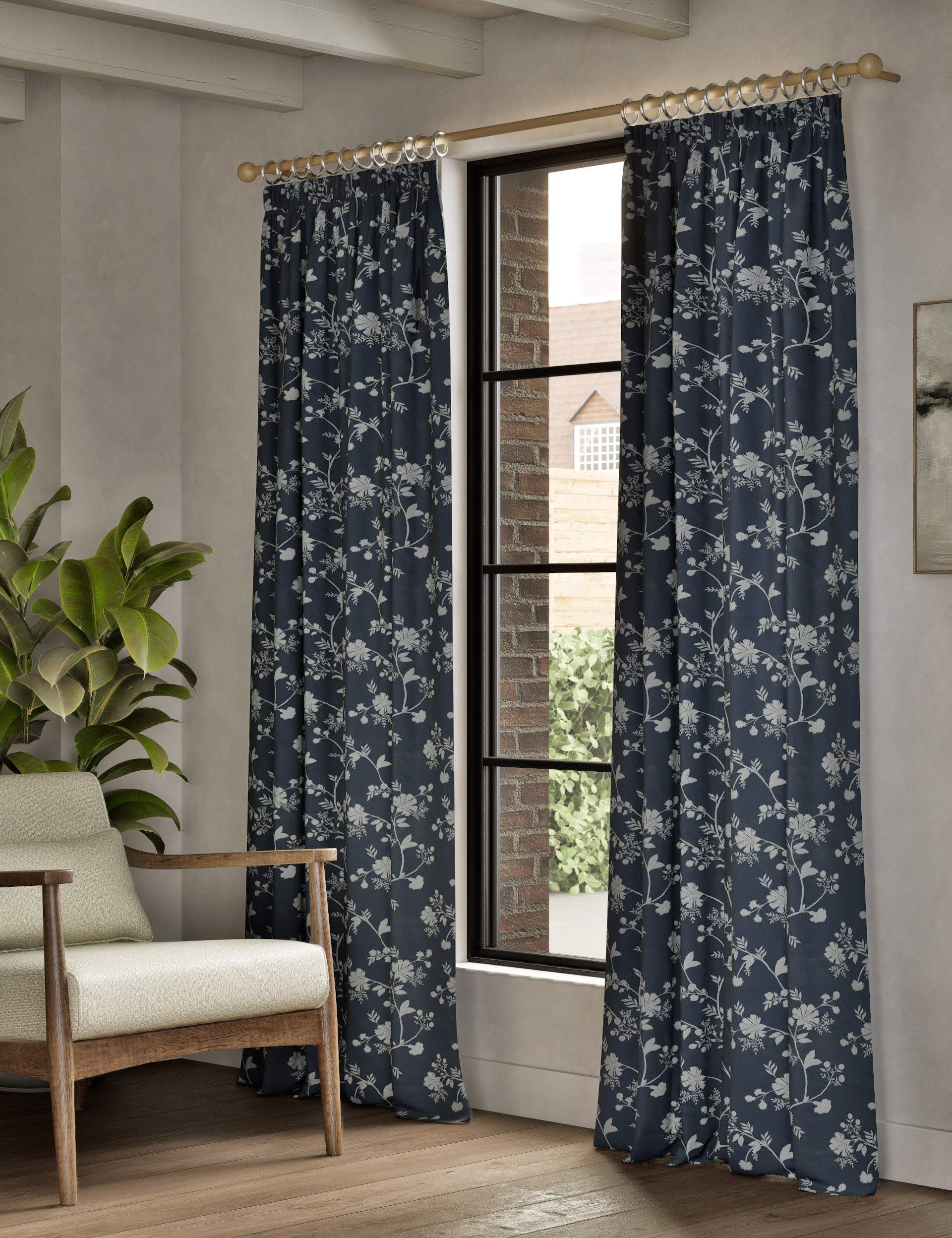 M&S Collection Cotton Rich Blossom Blackout Curtains - WDR90 - Navy Mix, Dusty Pink,Navy Mix