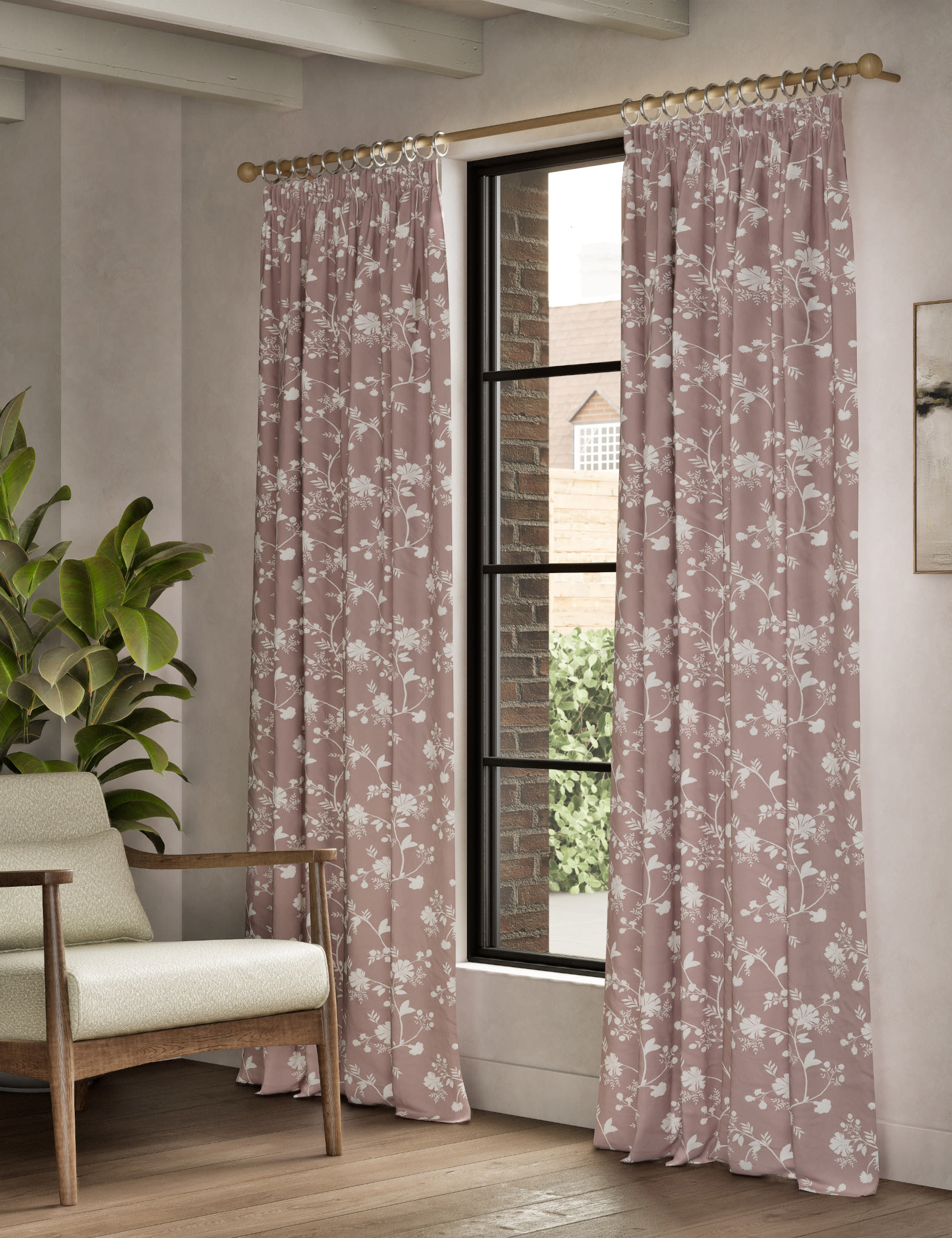 M&S Collection Cotton Rich Blossom Blackout Curtains - NAR54 - Dusty Pink, Navy Mix,Dusty Pink