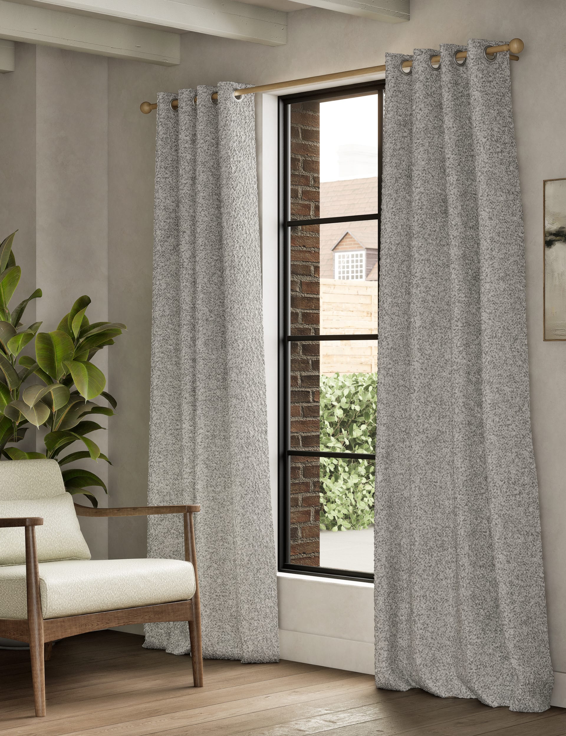 M&S Collection Boucle Marl Eyelet Curtains - WDR72 - Grey Mix, Grey Mix,Cream Mix