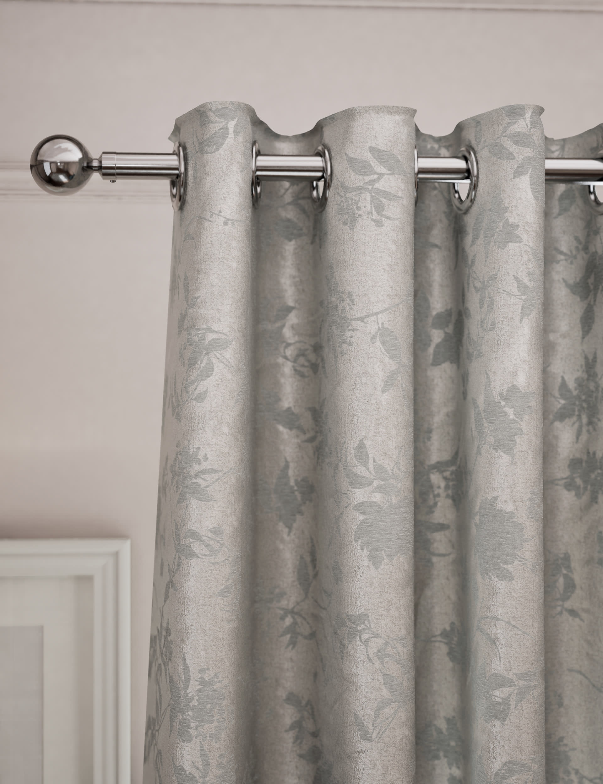 M&S Collection Chenille Floral Eyelet Curtains - WDR72 - Grey Mix, Grey Mix