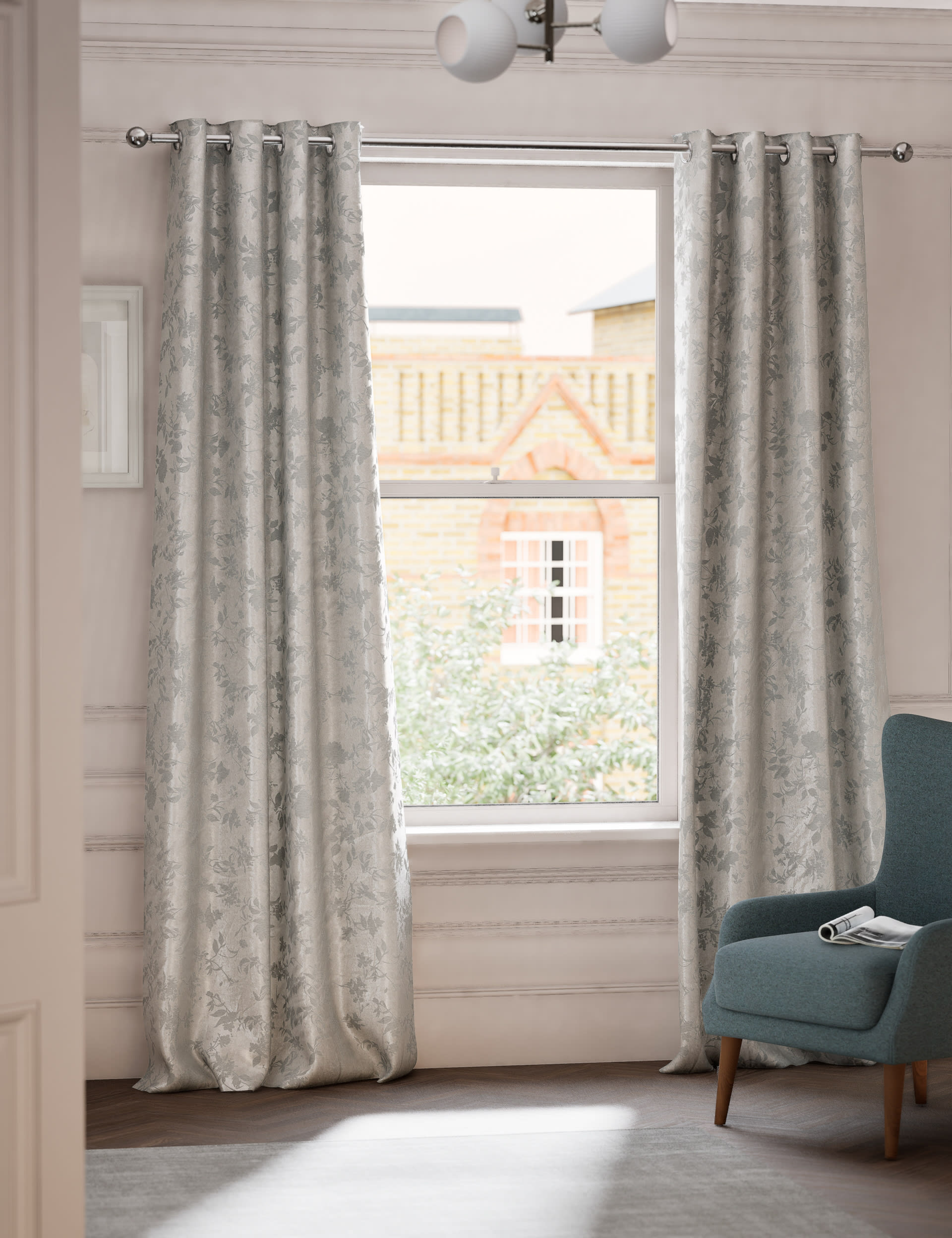 M&S Collection Chenille Floral Eyelet Curtains - WDR54 - Grey Mix, Grey Mix