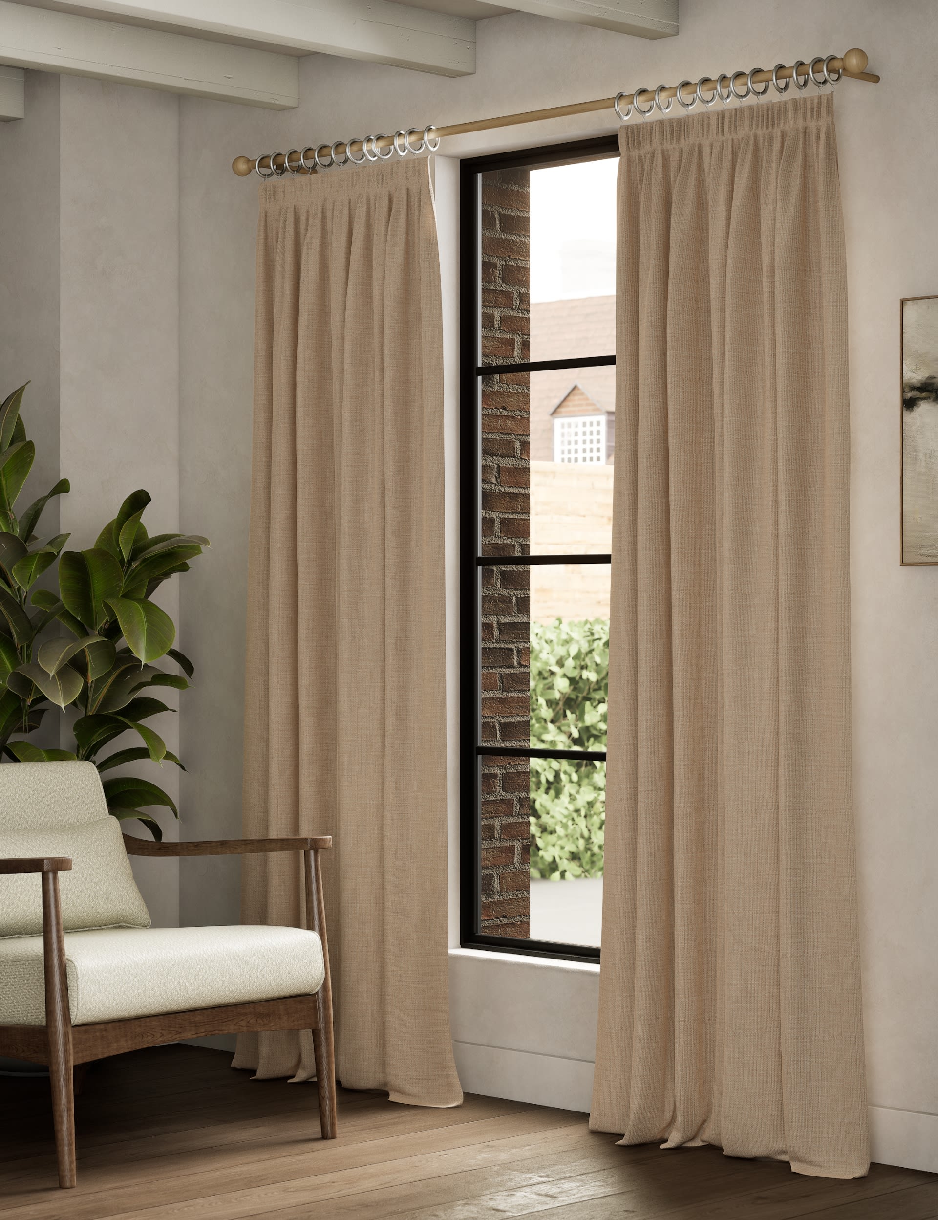 M&S Collection Textured Pencil Pleat Blackout Curtains - NAR54 - Neutral, Neutral