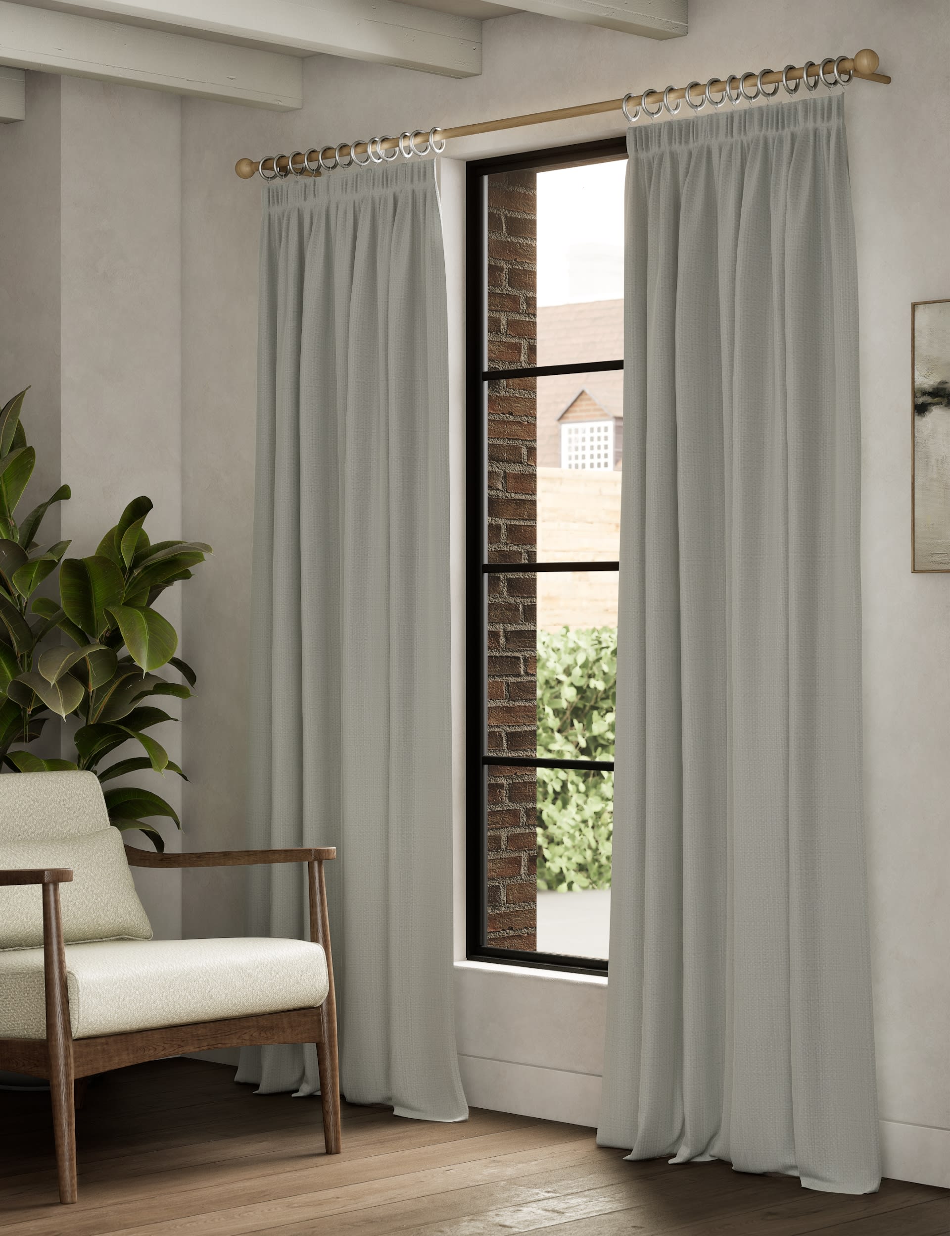 M&S Collection Textured Pencil Pleat Blackout Curtains - WDR90 - Light Grey, Ecru,Light Grey,Neutral