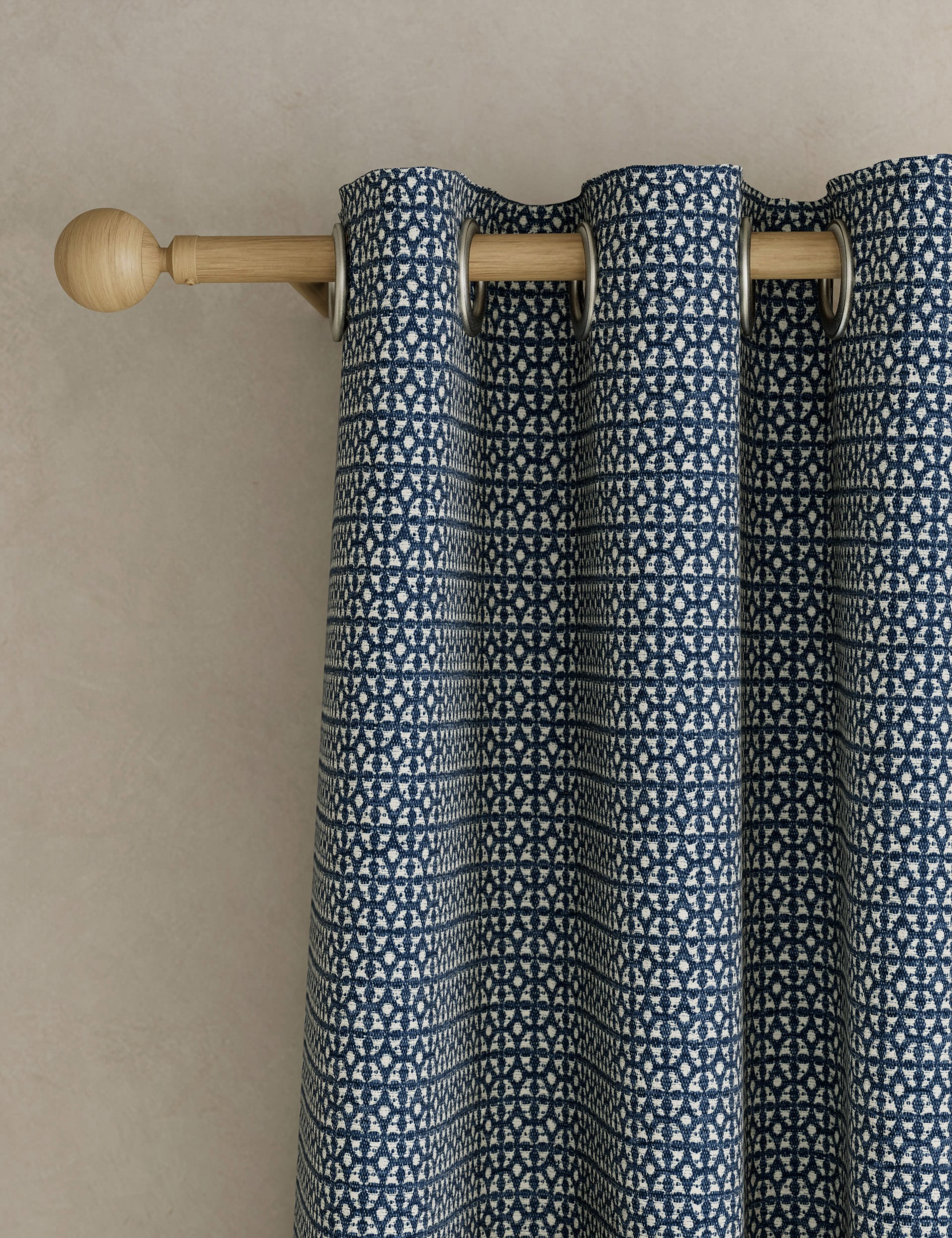 M&S Collection Chenille Geometric Curtains - EW90 - Navy Mix, Navy Mix,Neutral,Green