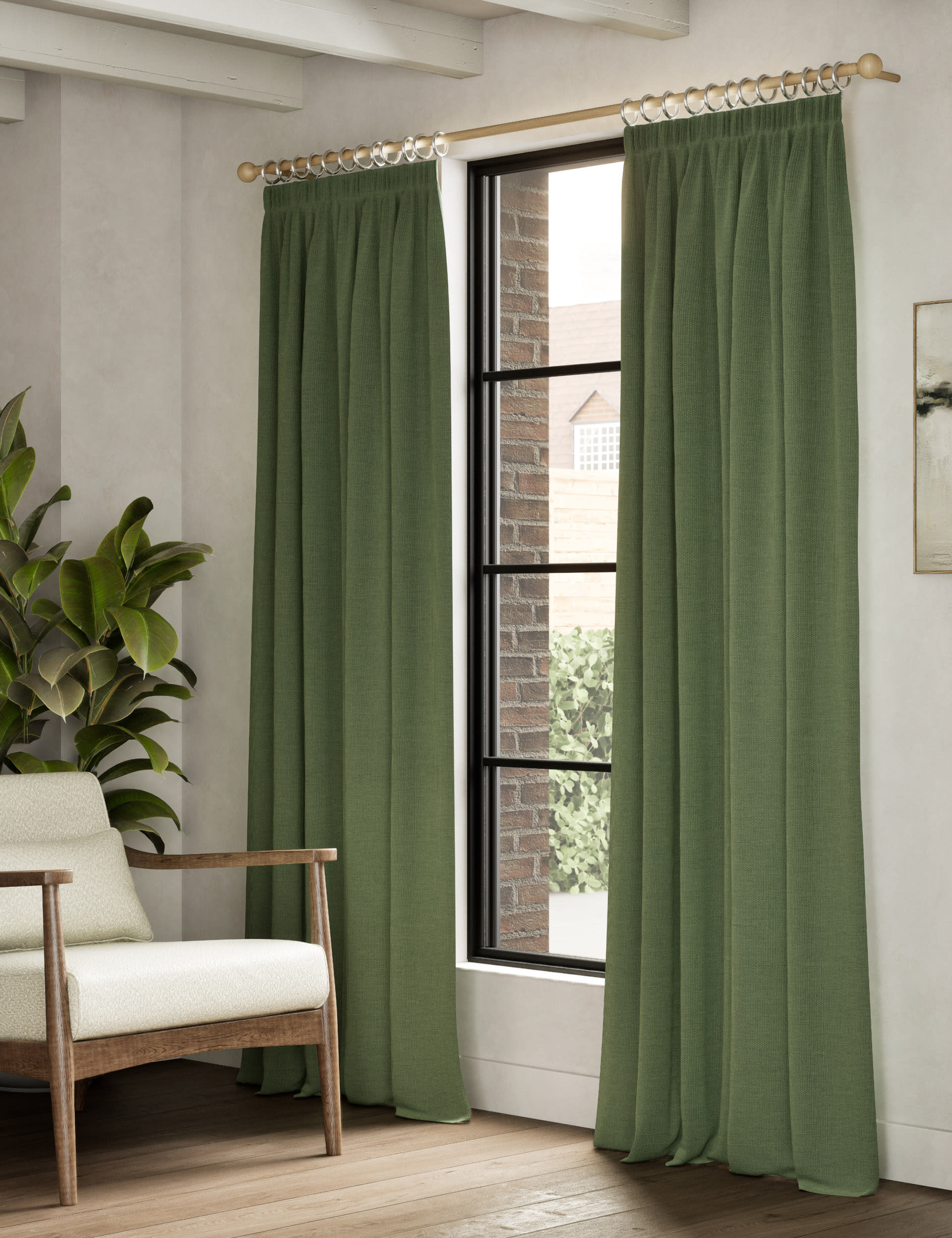 M&S Collection Brushed Pencil Pleat Blackout Thermal Curtains - NAR54 - Olive, Olive,Bronze,Grey