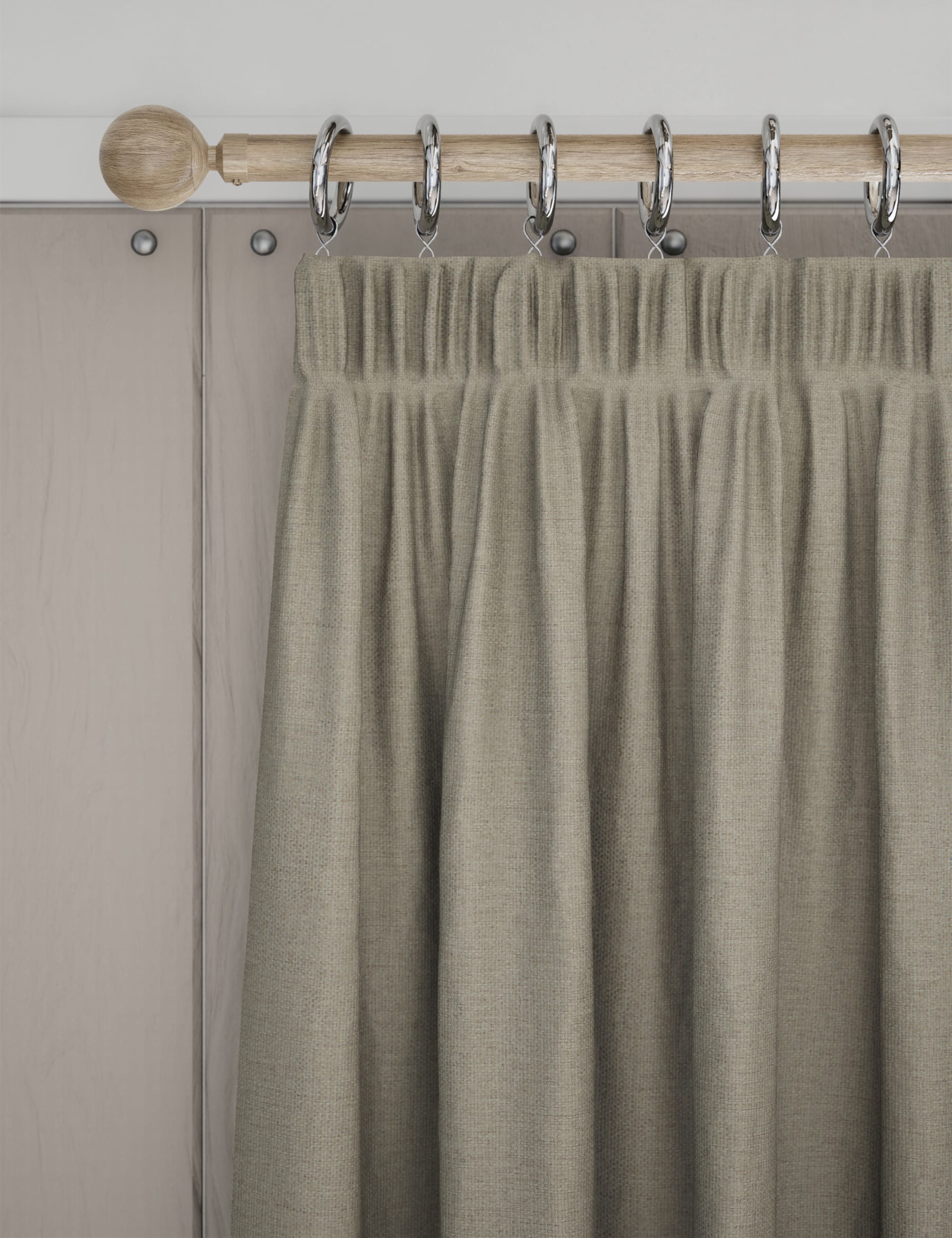 M&S Collection Brushed Pencil Pleat Blackout Thermal Curtains - NAR72 - Neutral, Grey,Neutral