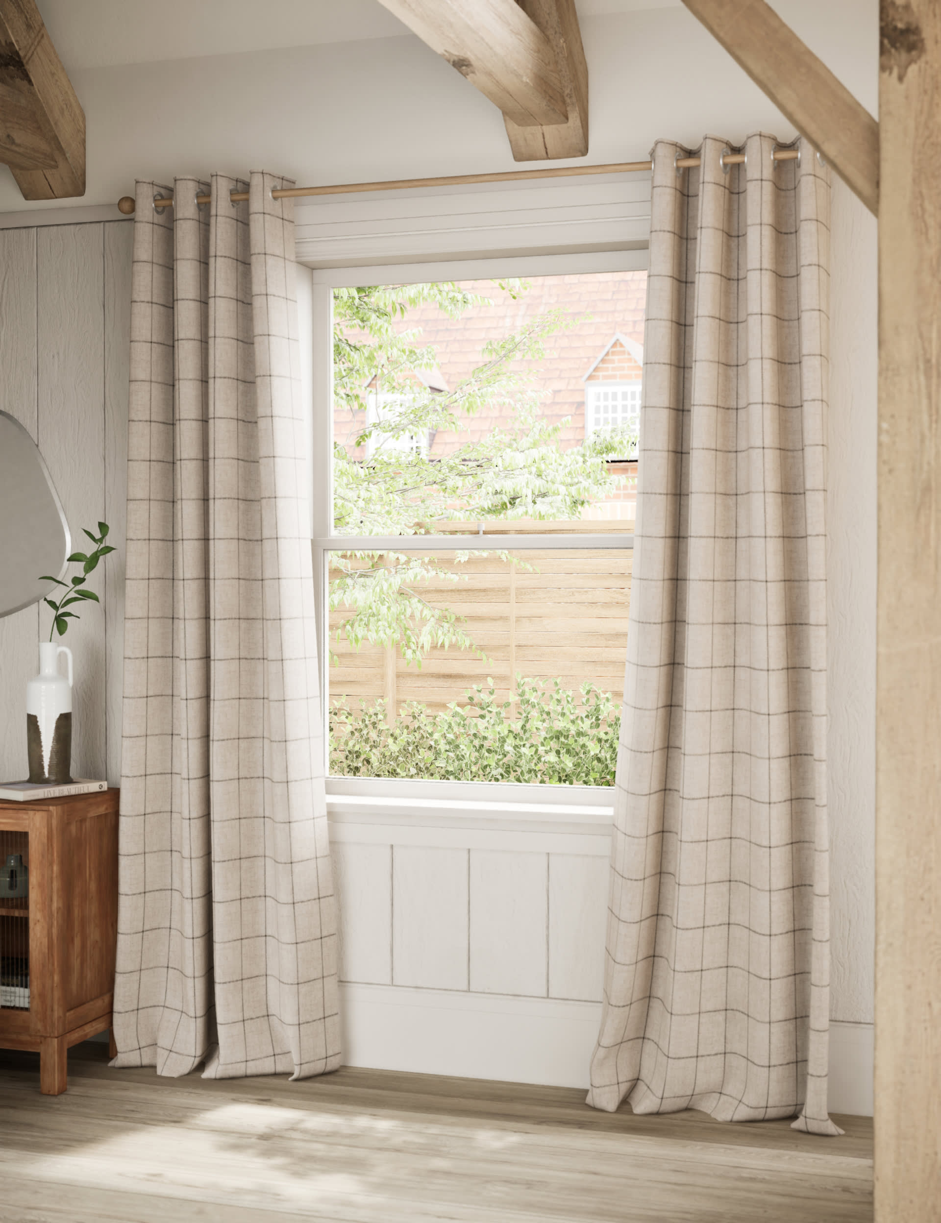 M&S Collection Windowpane Eyelet Blackout Curtains - WDR54 - Natural, Natural