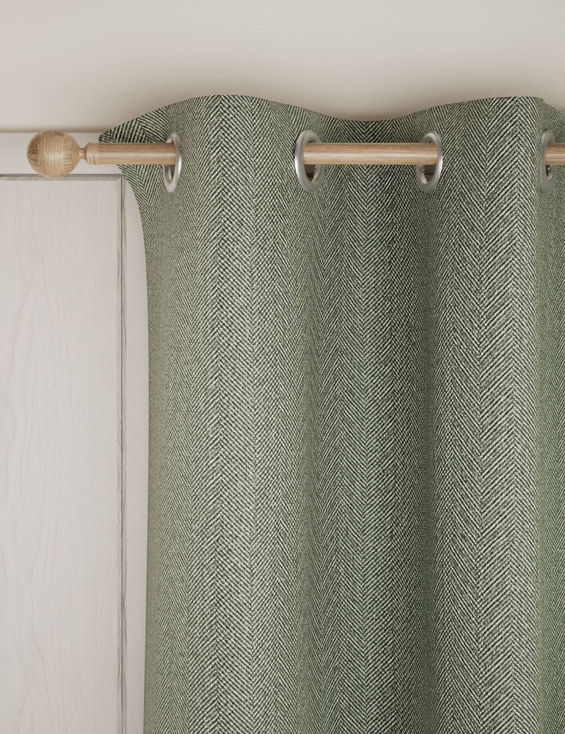 M&S Collection Herringbone Eyelet Curtains - EW90 - Green, Green