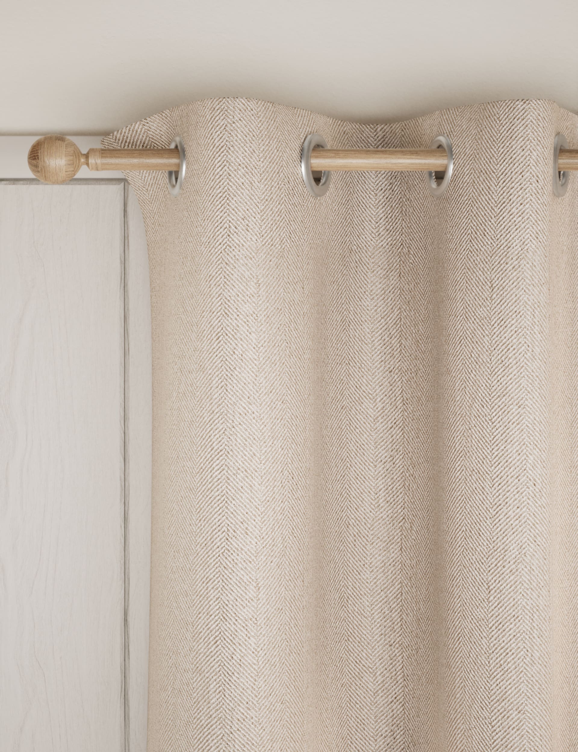 M&S Collection Herringbone Eyelet Curtains - NAR54 - Natural, Natural