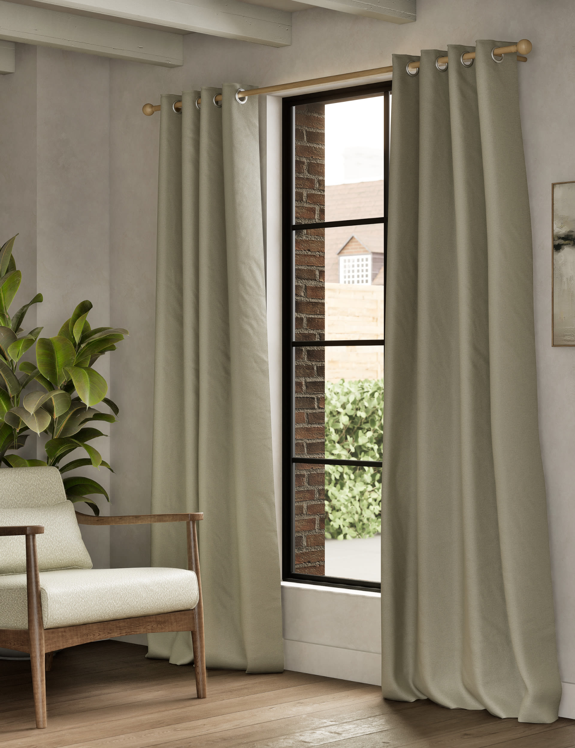 M&S Collection Brushed Eyelet Ultra Thermal Blackout Curtains - WDR54 - Neutral, Neutral,Sage,Light 