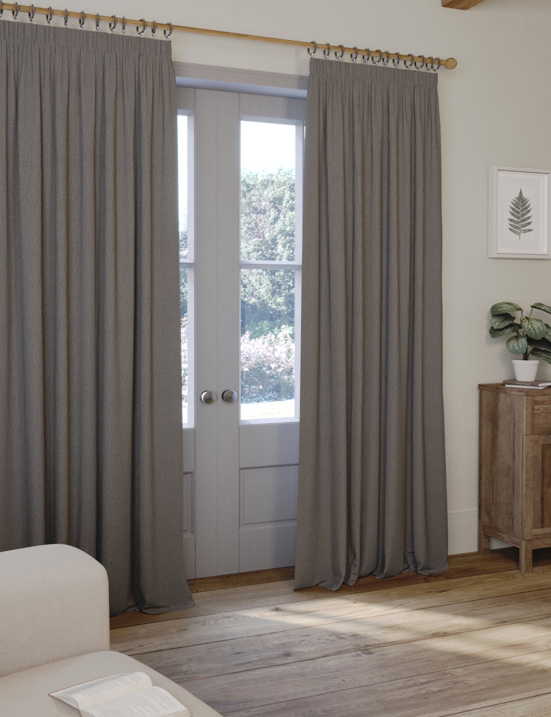 M&S Collection Brushed Pencil Pleat Blackout Ultra Thermal Curtains - WDR72 - Charcoal Mix, Charcoal