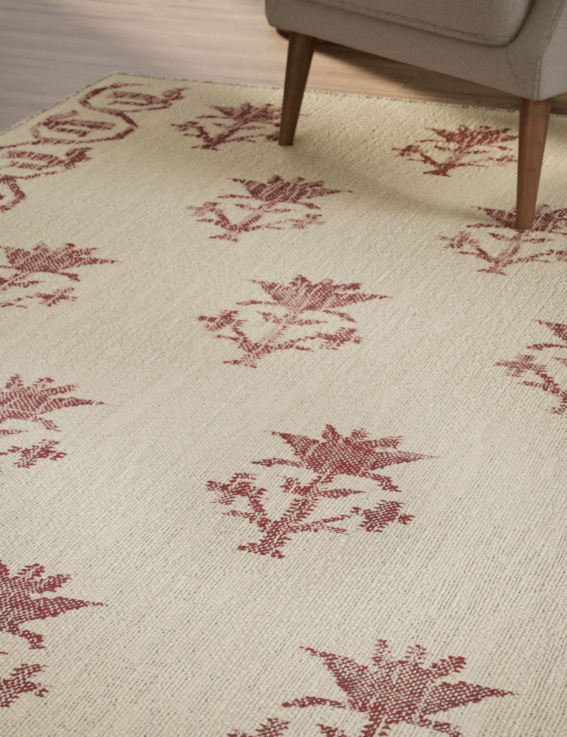 M&S Collection Jute Floral Rug - MED - Red Mix, Red Mix