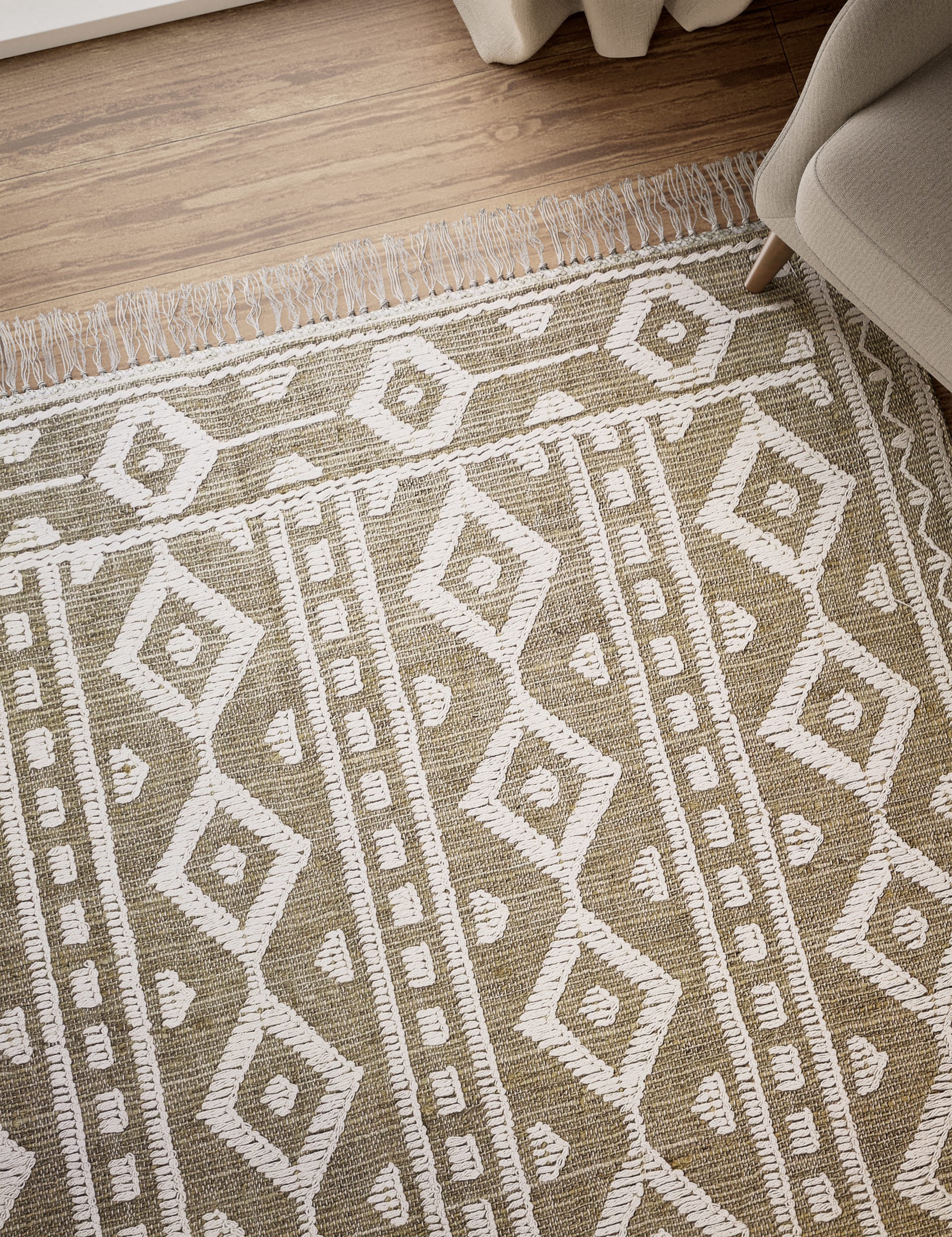 M&S Collection Cotton Blend Diamond Woven Rug - Large - Natural Mix, Natural Mix