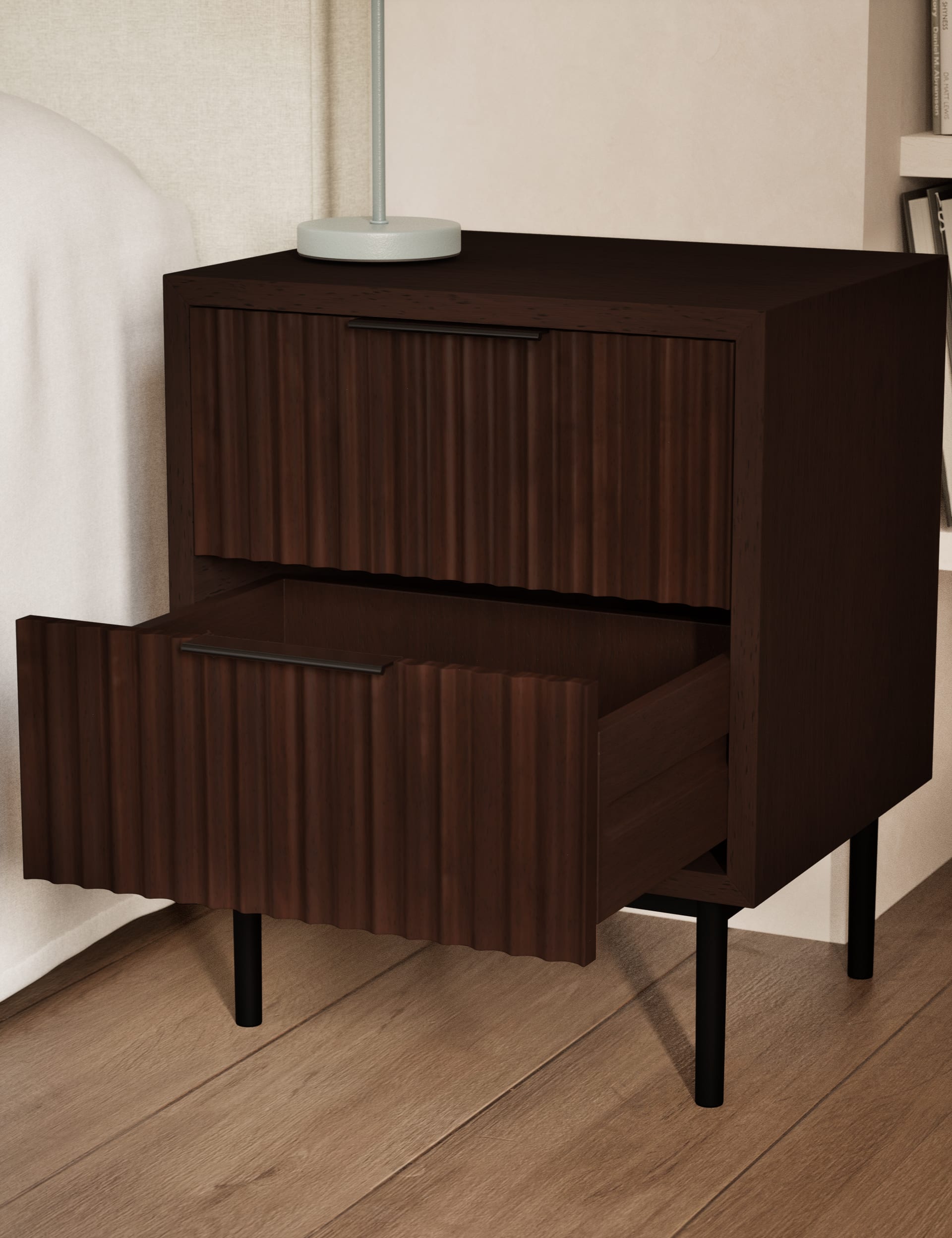 M&S Collection Wharf 2 Drawer Bedside Table - Walnut, Walnut