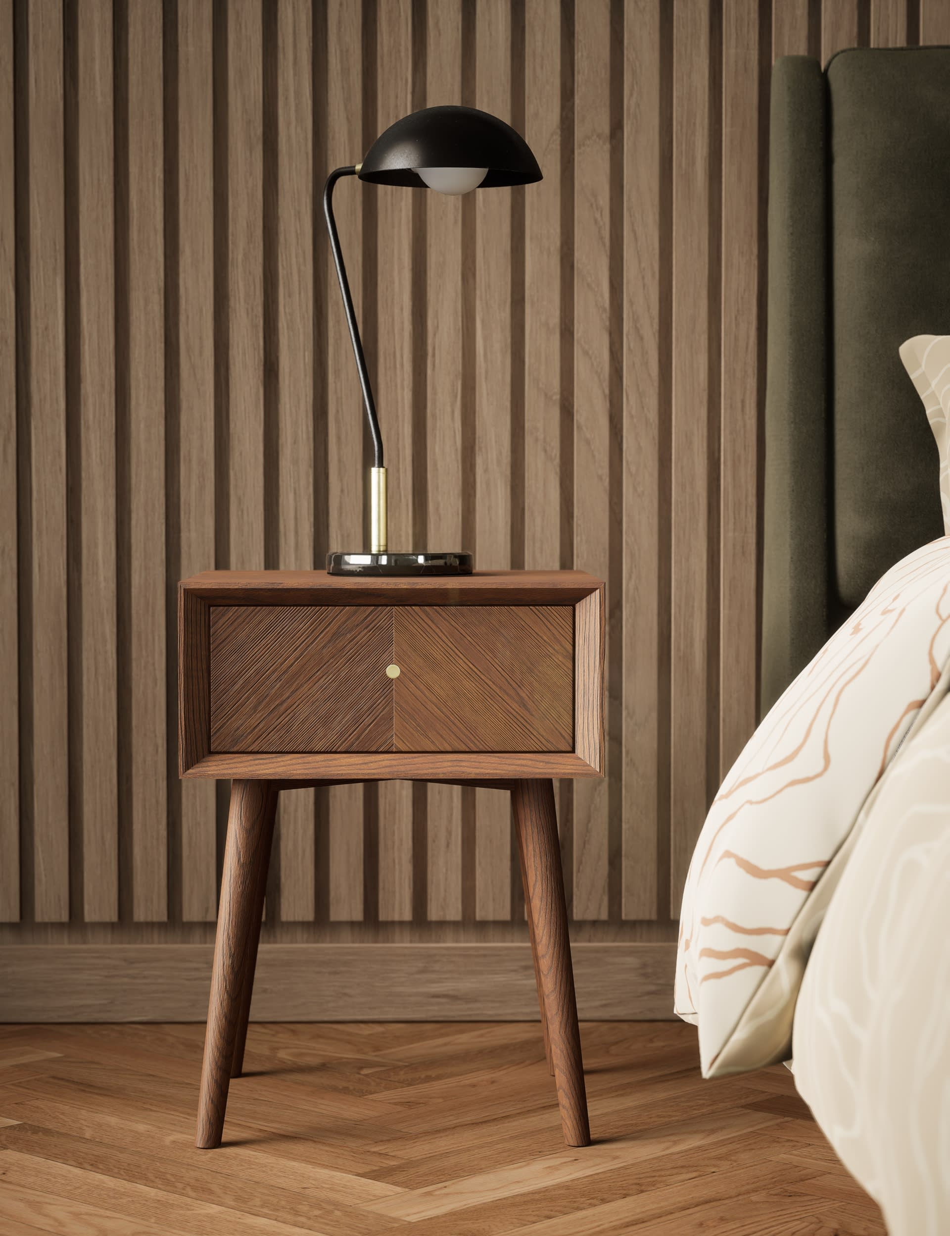 M&S Collection Monroe Bedside Table - Walnut, Walnut