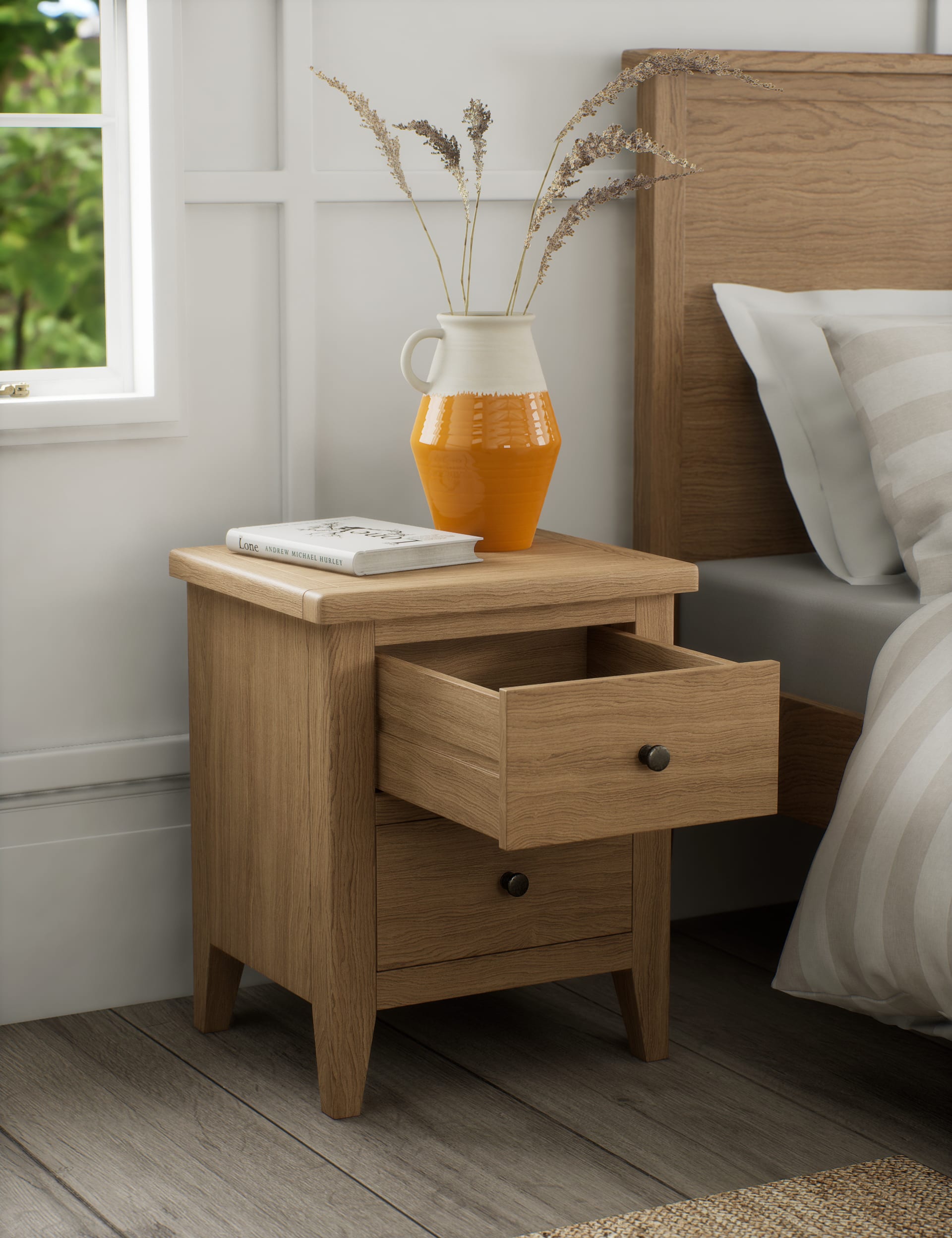 M&S Collection Amersham 2 Drawer Bedside Table - Oak, Oak