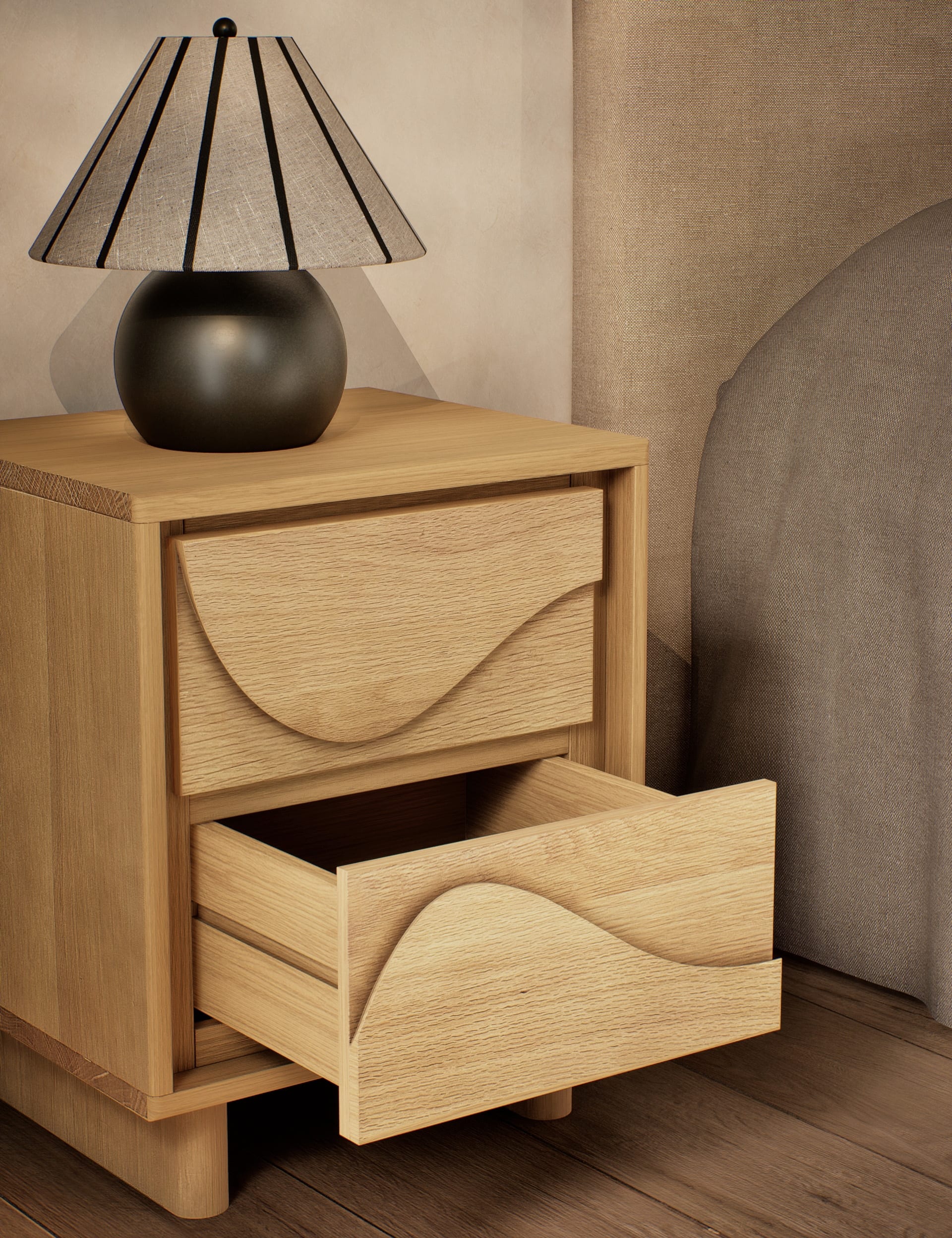 M&S Collection Avery 2 Drawer Bedside Table - Oak, Oak