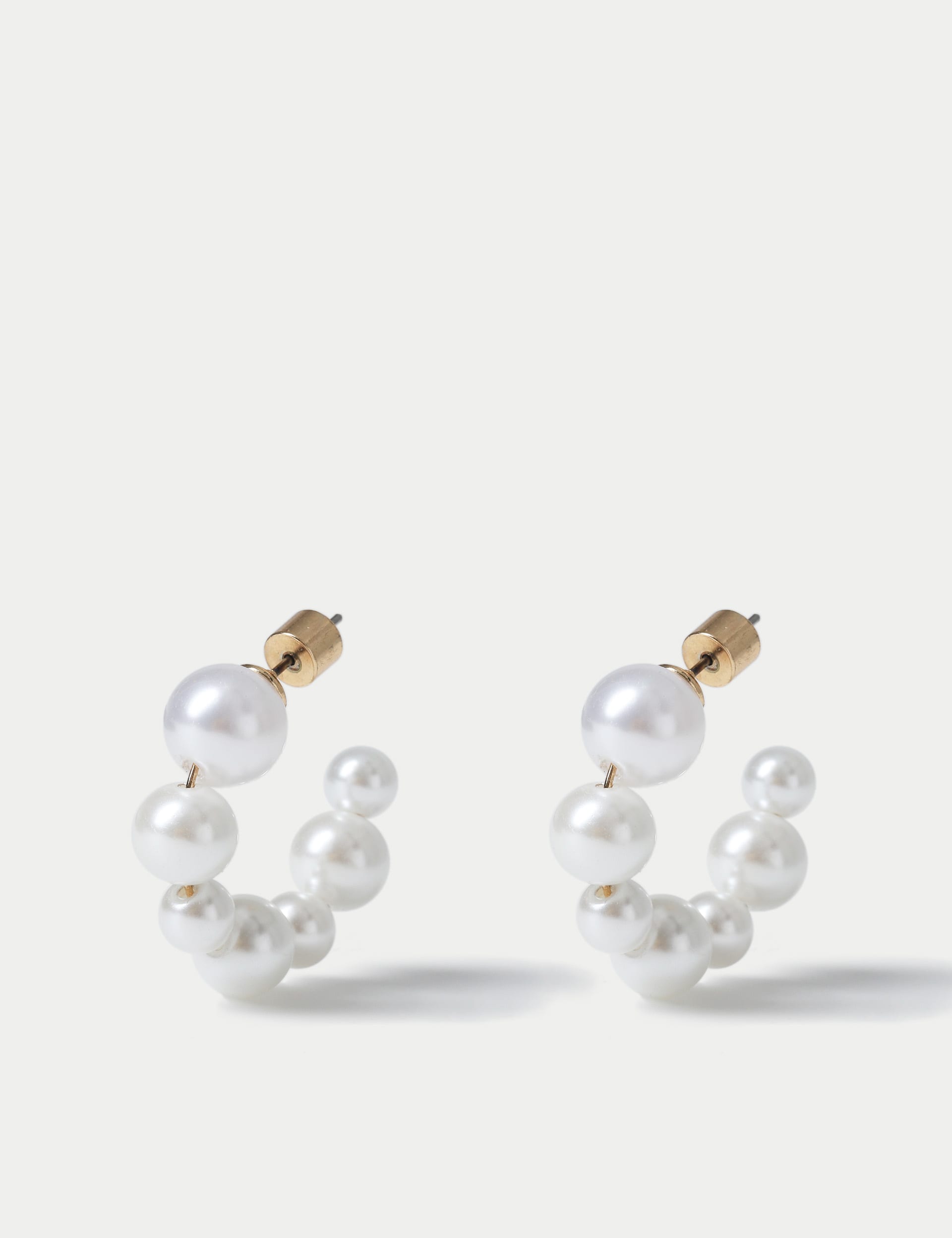 M&S Collection Women's Pearl Twisted Hoop Earring - White, White