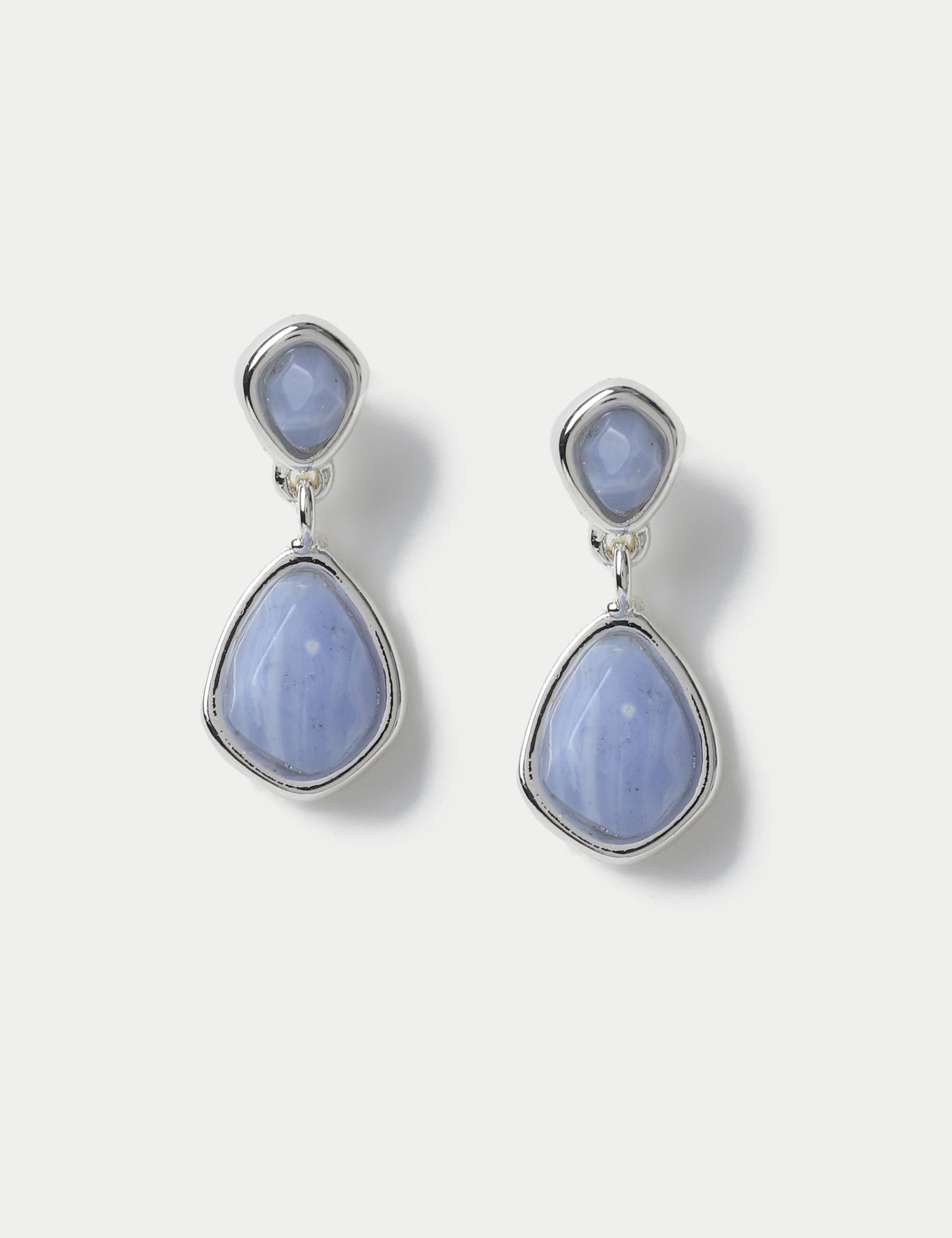 M&S Collection Women's Gifting Blue Lace Agate Detail Earrings, Blue