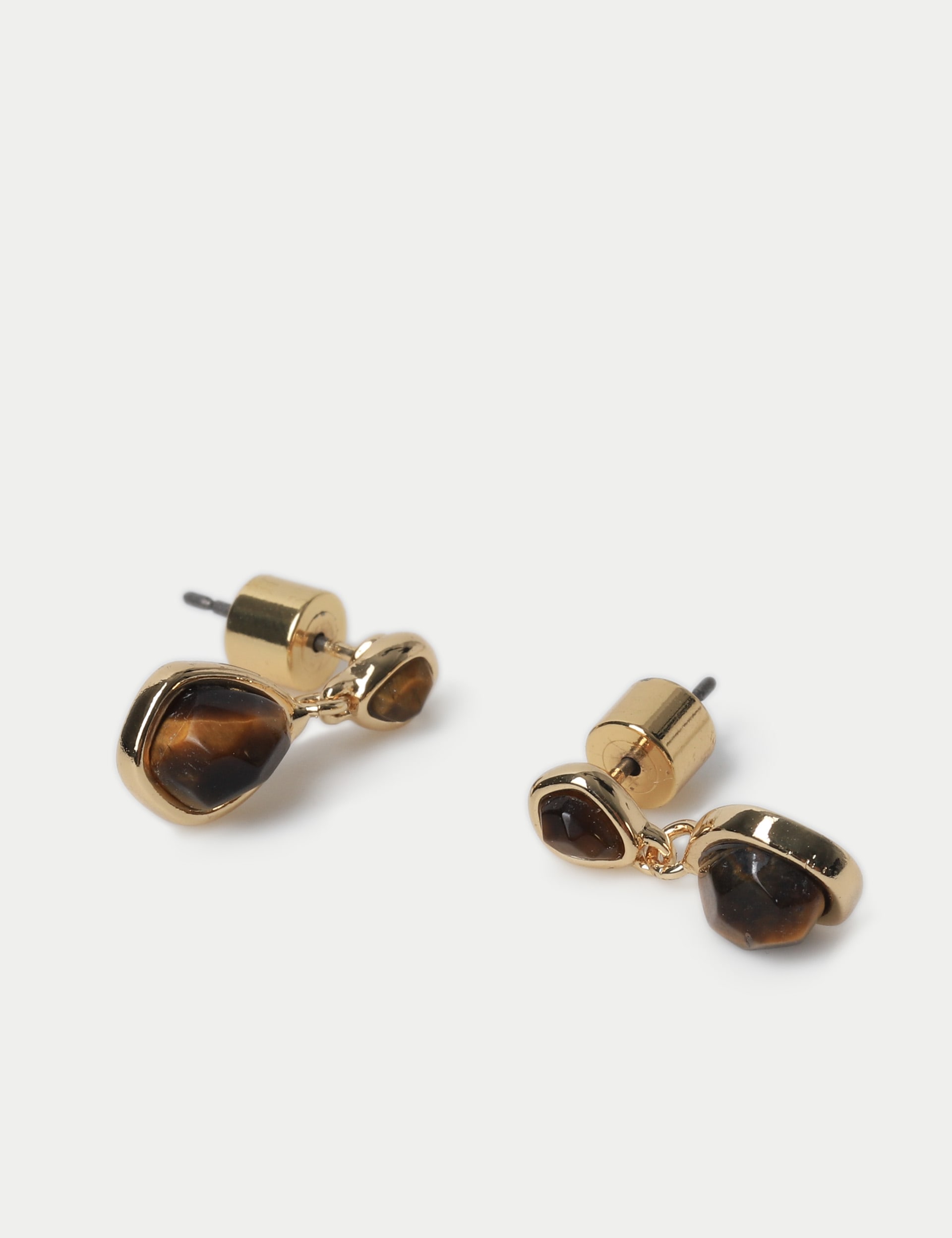 M&S Collection Women's Gifting Tigers Eye Detail Earrings - Brown, Brown