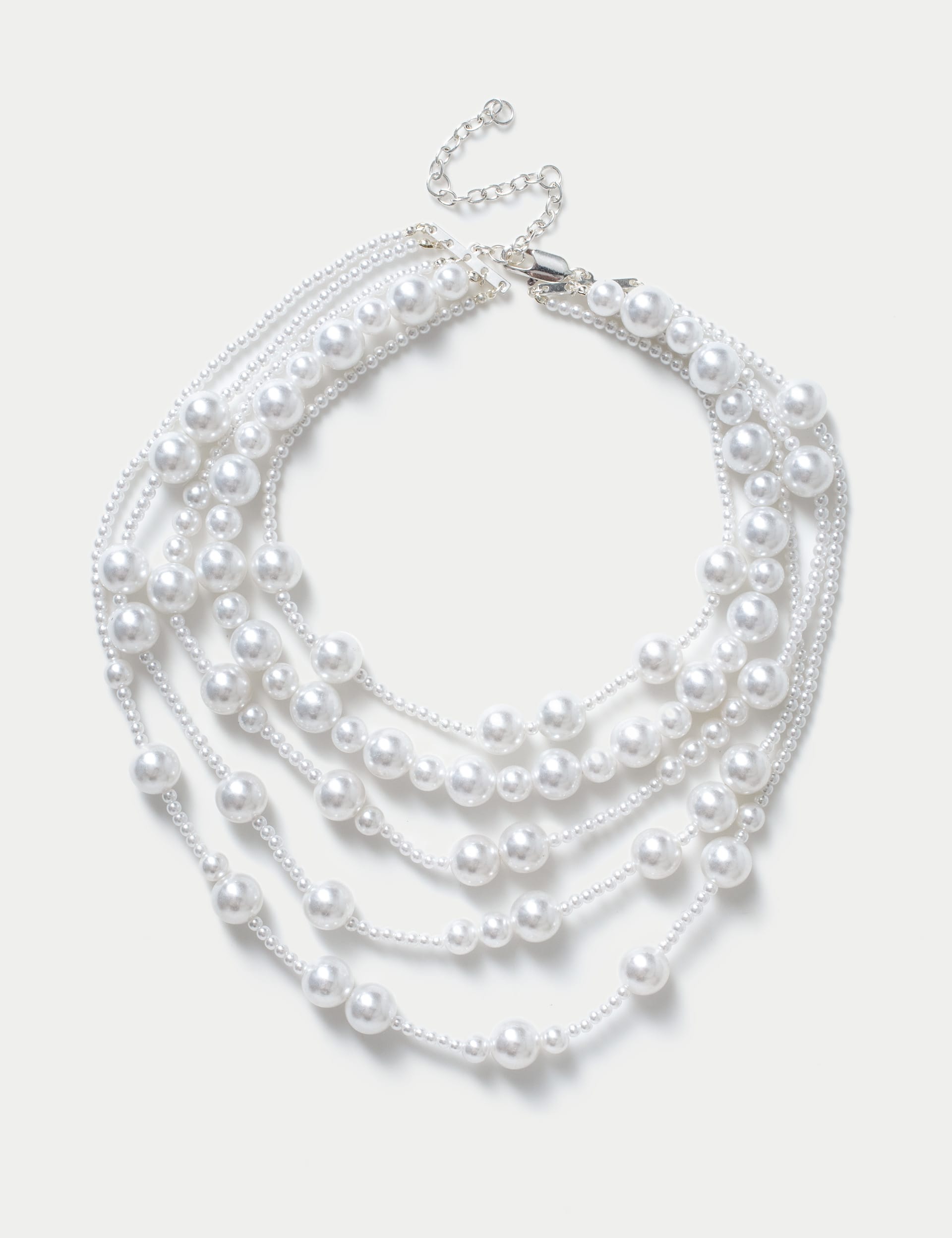 M&S Collection Women's Multi Row Pearl Layer Necklace - White, White