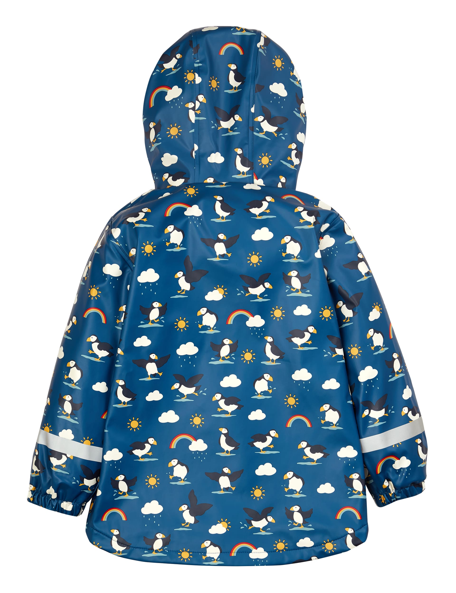 Frugi Puffin Print Hooded Fleece Lined Raincoat (1-10 Yrs) - 1-2Y - Blue Mix, Blue Mix