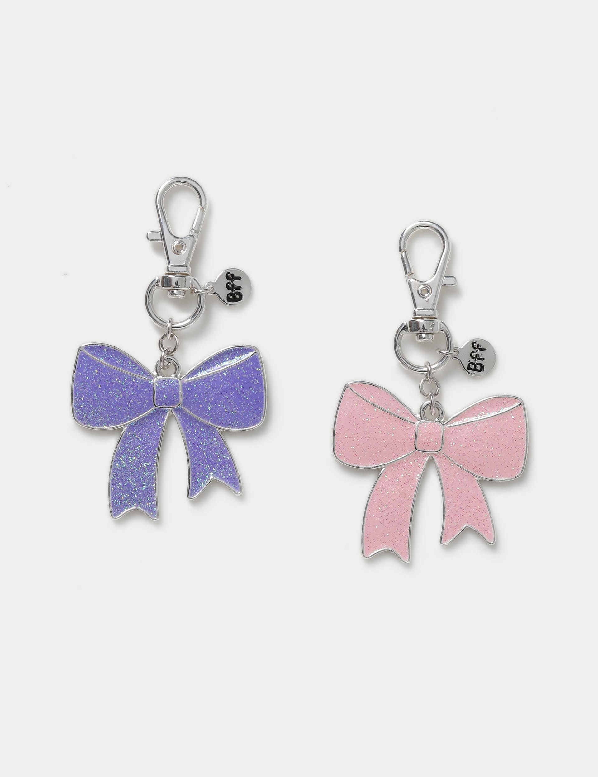 M&S Collection Girls 2 Pack of Pink and Purple Bow Keyrings, Pink