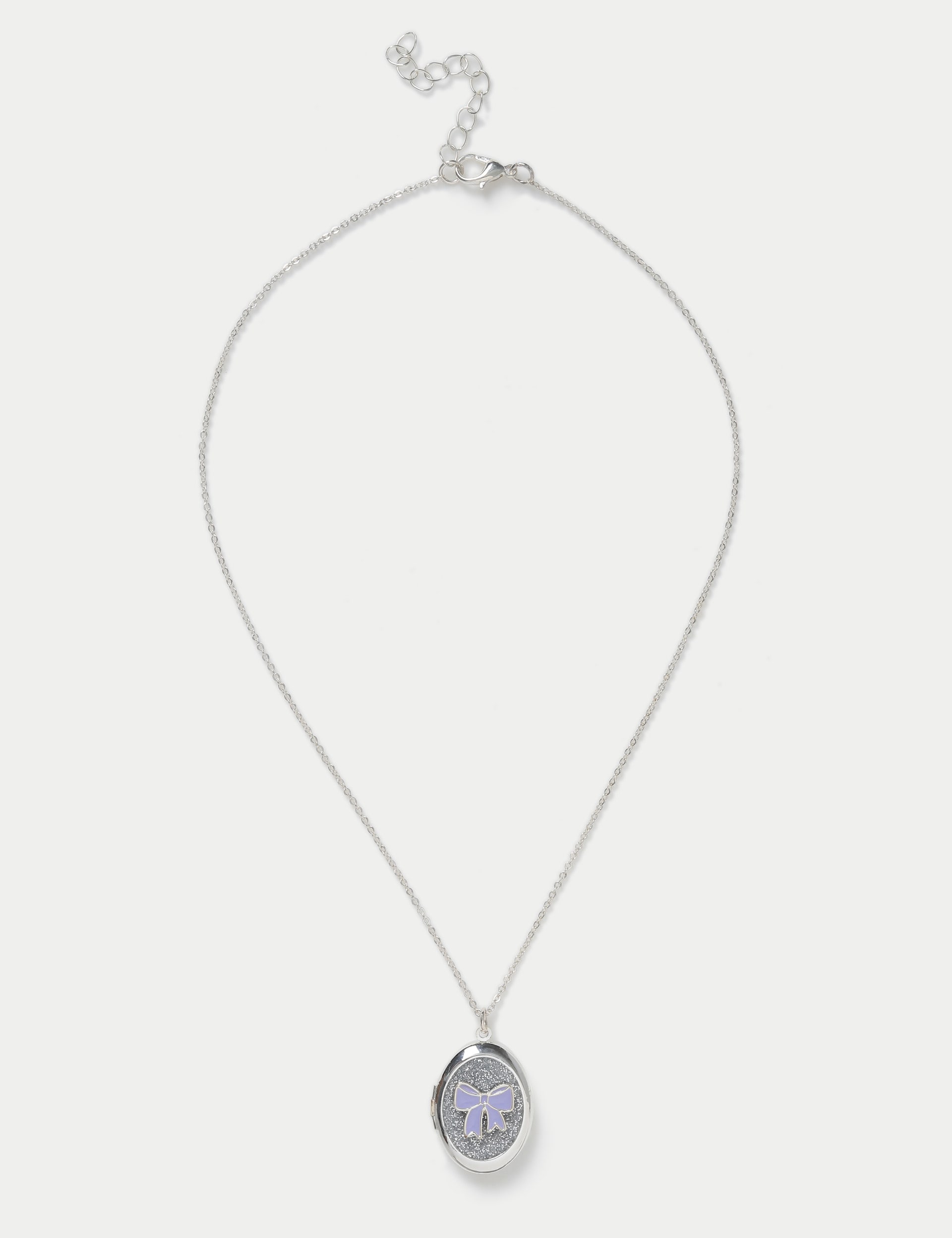 M&S Collection Girls Bow Locket Necklace - Silver, Silver