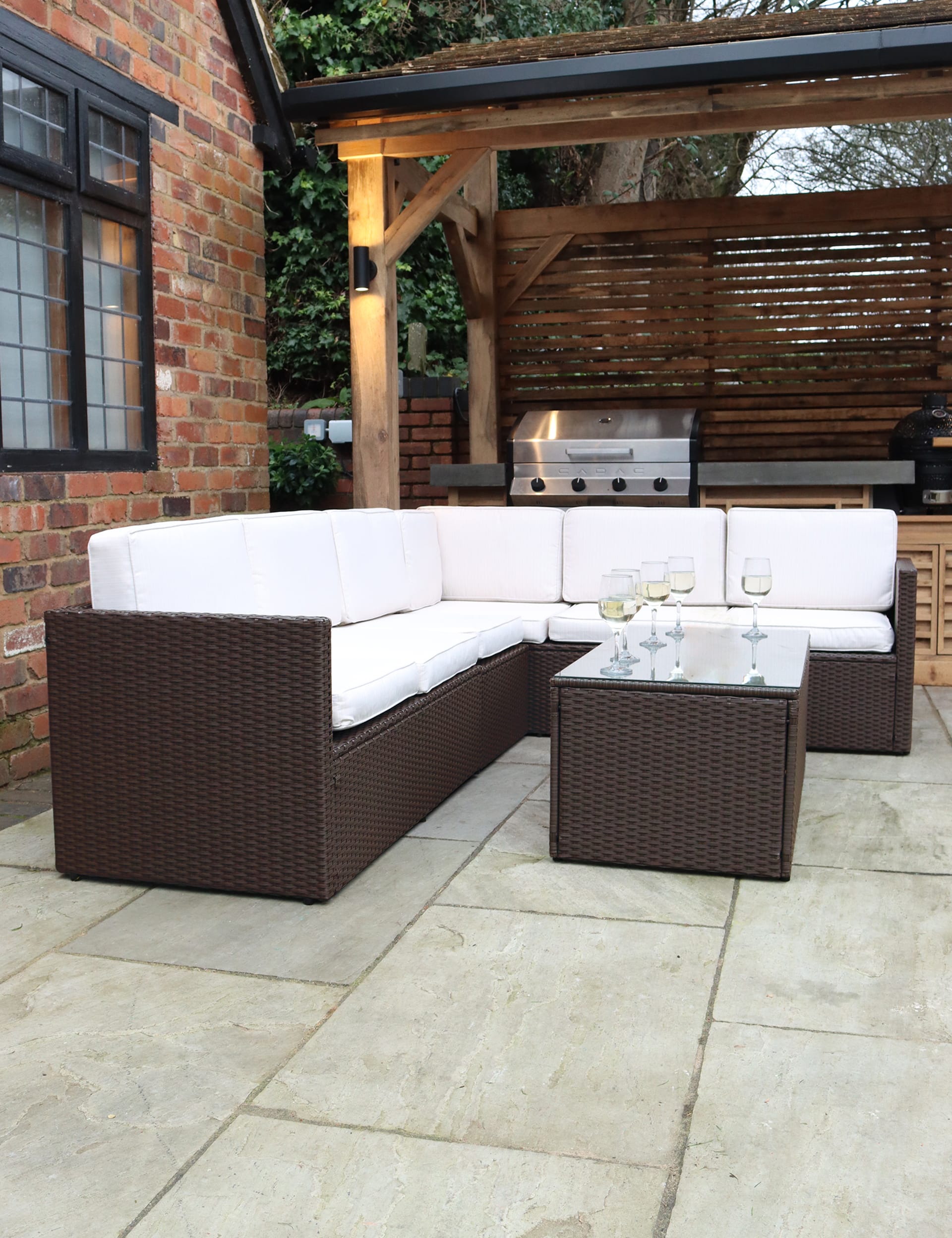 Royalcraft Berlin Rattan Corner Garden Lounge Set - Brown, Black,Grey,Brown