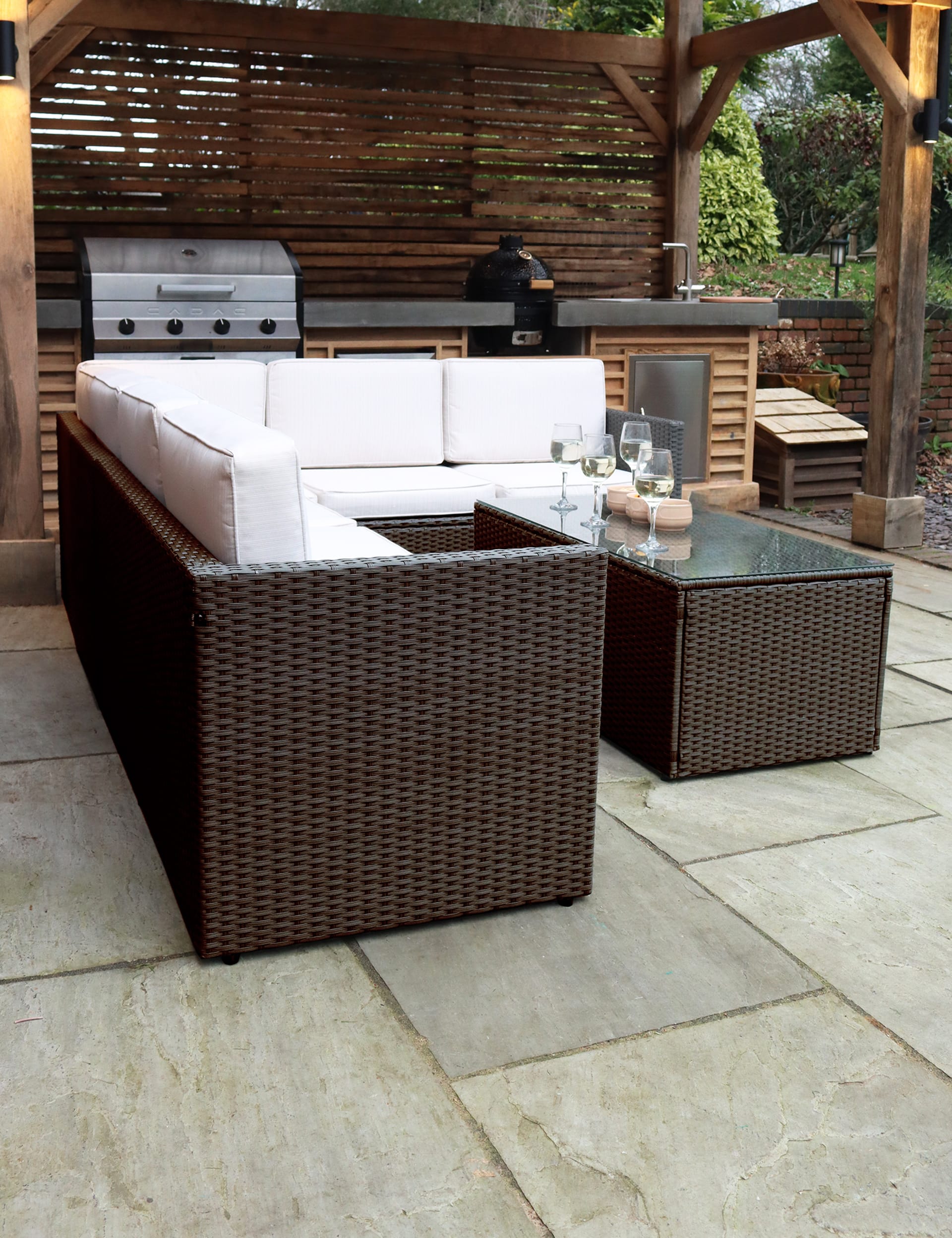 Royalcraft Berlin Rattan Corner Garden Lounge Set - Brown, Black,Grey,Brown