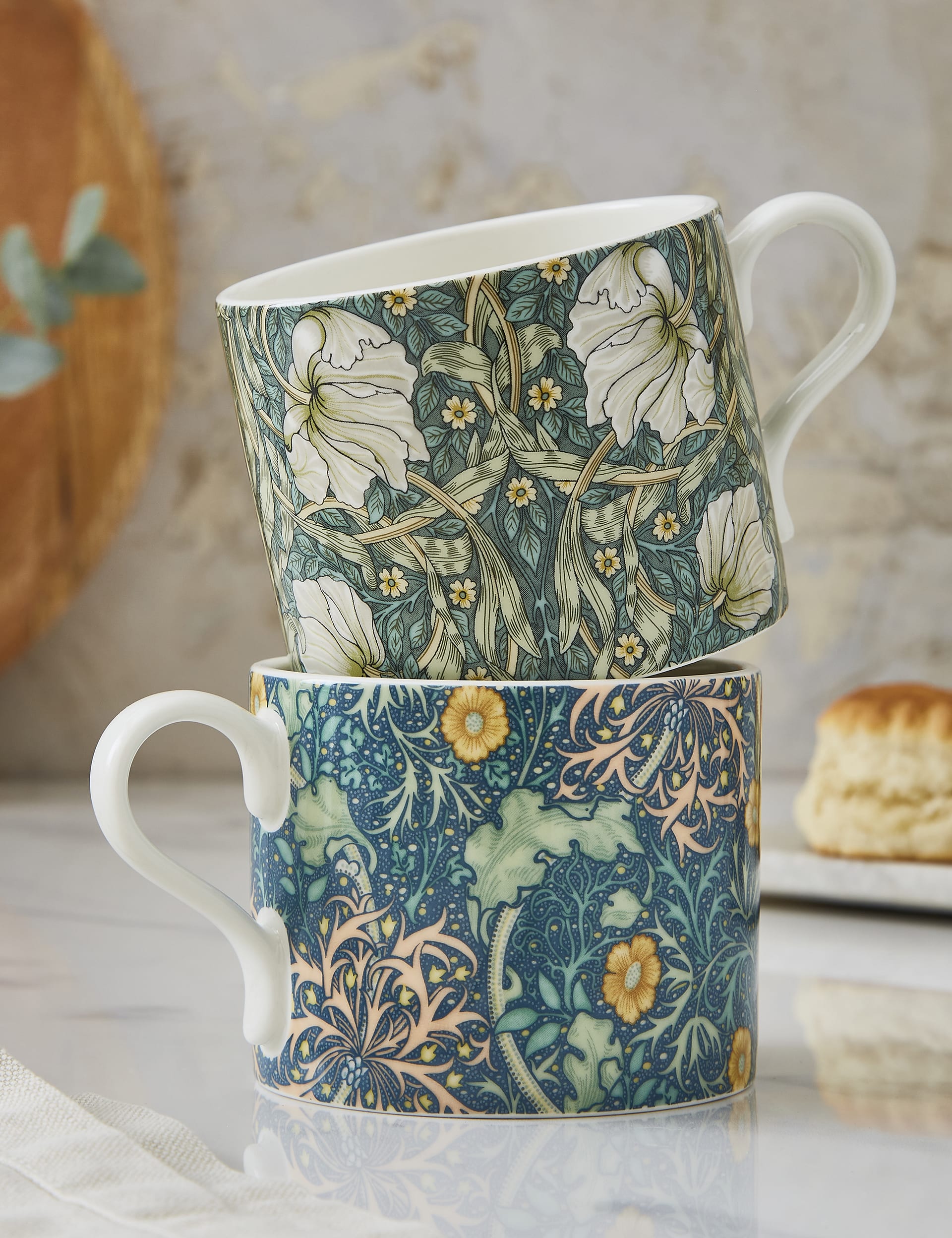 Morris & Co Set of 2 Seaweed Mugs - Blue, Blue