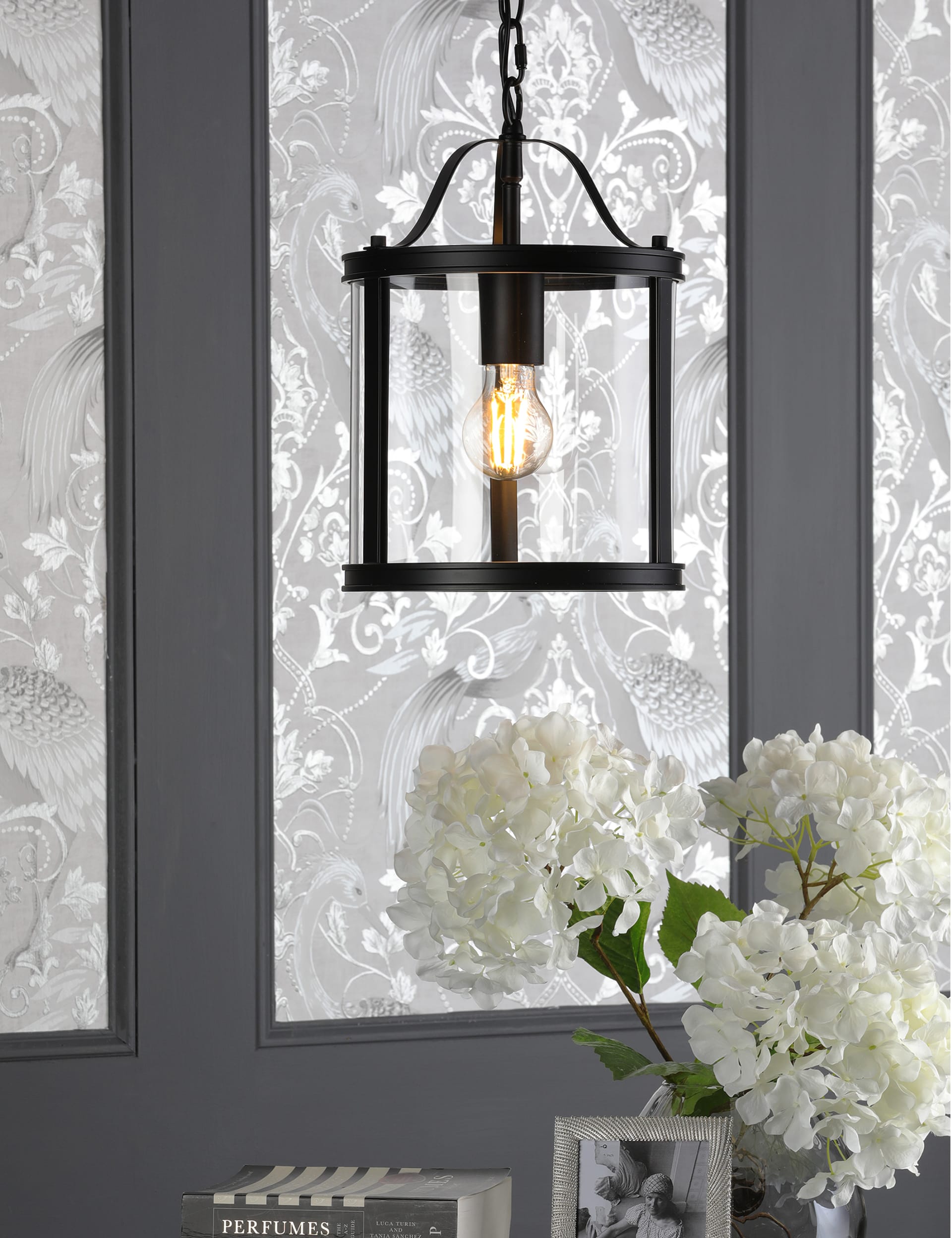 Laura Ashley Harrington Metal Pendant Light - Black, Black